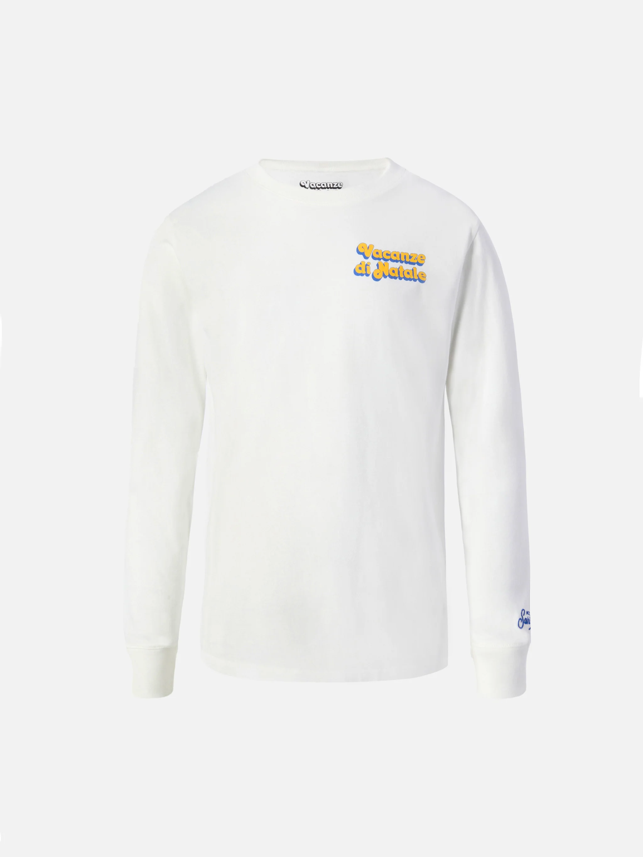 Luton long-sleeve winter cotton T-shirt in white with Vacanze di Natale print | VACANZE DI NATALE SPECIAL EDITION - Image 3