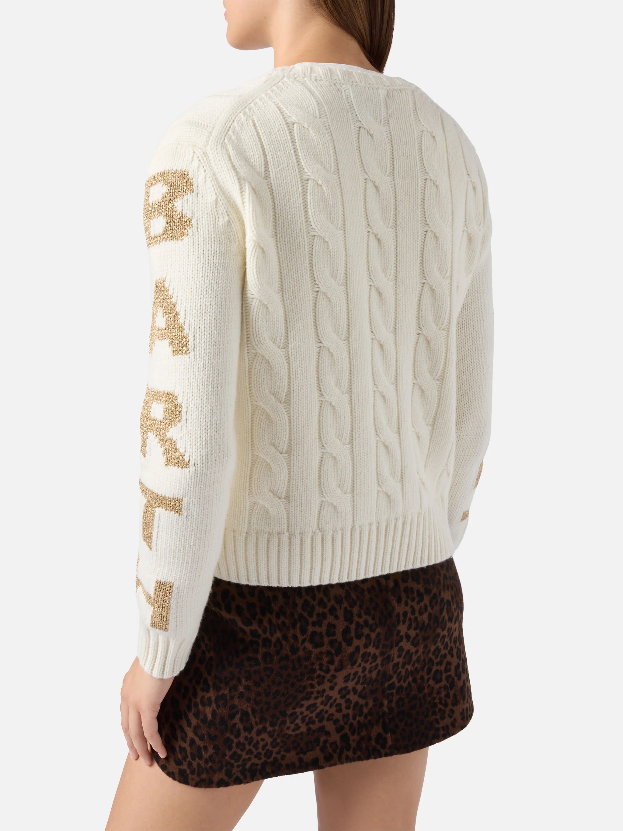 Malmo cable-knit cashmere-blend sweater in white with Saint Barth jacquard on the sleeves - Image 4