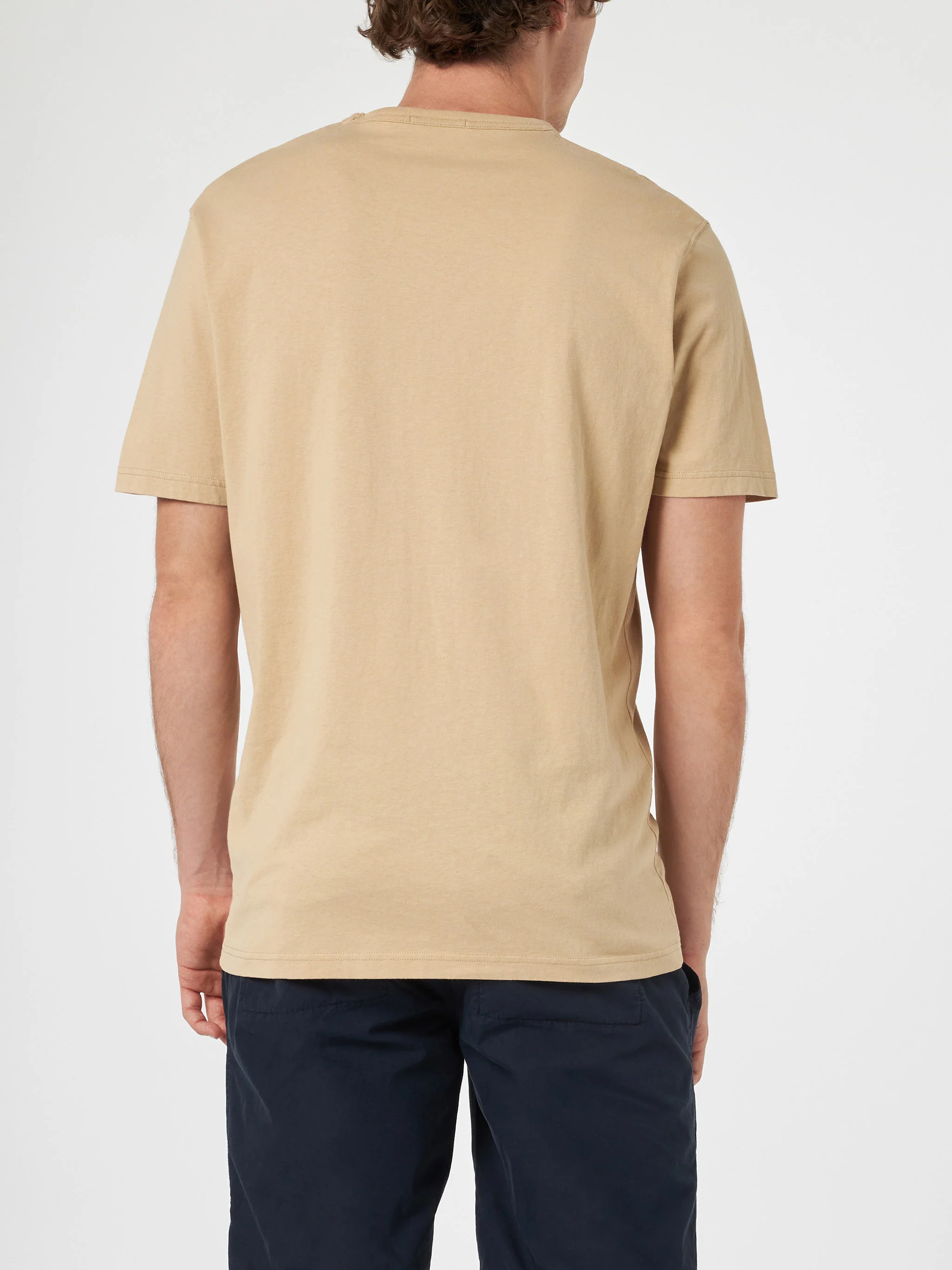 Man beige cotton jersey t-shirt Dover with St. Barth embroidery - Image 3
