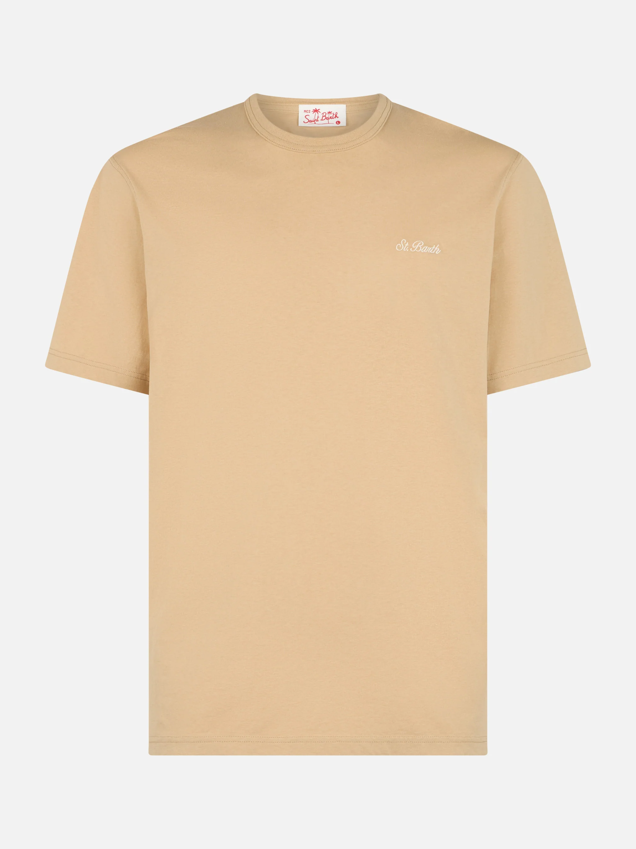 Man beige cotton jersey t-shirt Dover with St. Barth embroidery - Image 4