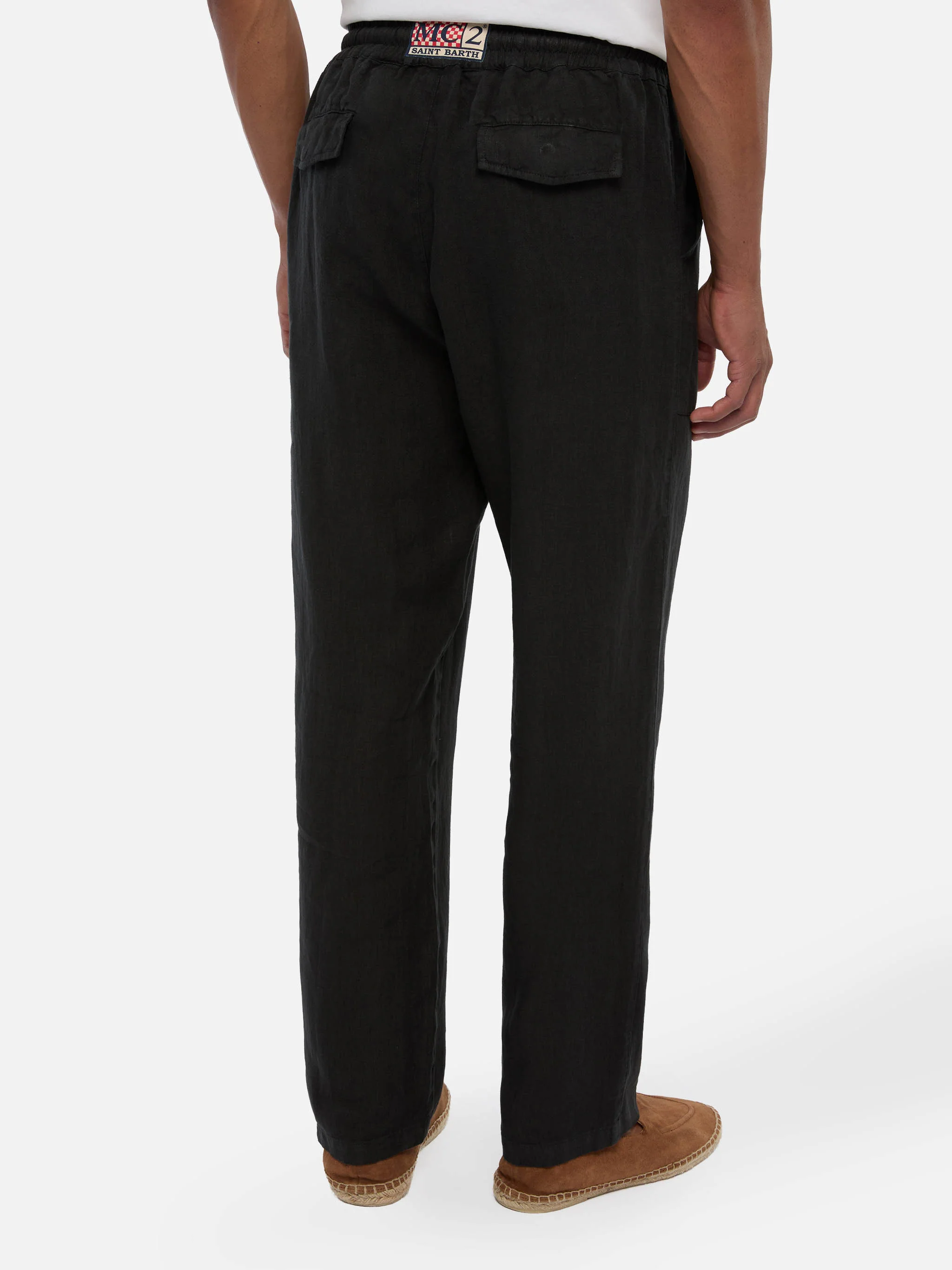 Man black linen Calais pants with drawstring - Image 3
