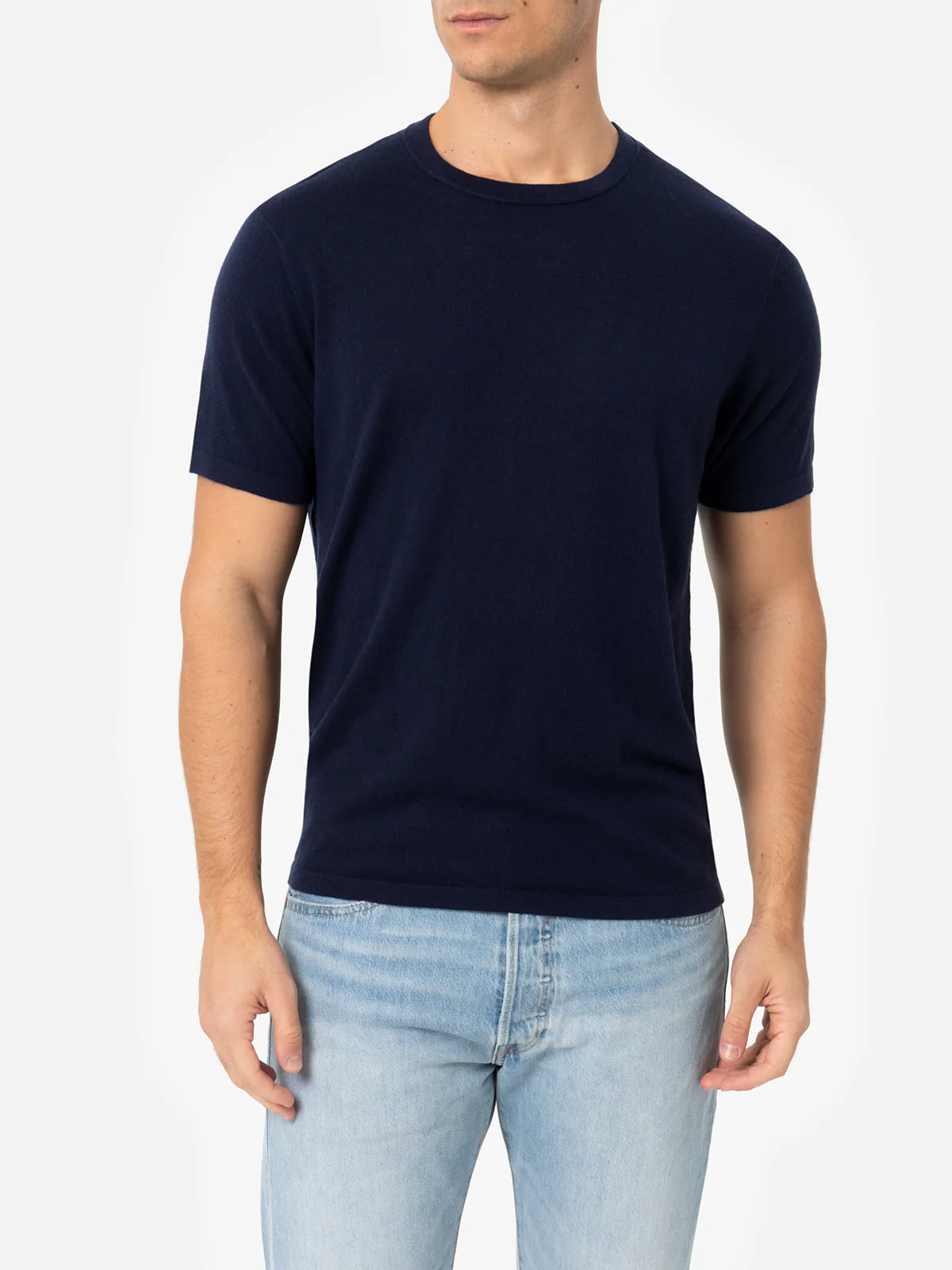 Navy blue t-shirt Scott in MERINO WOOL and CASHMERE
