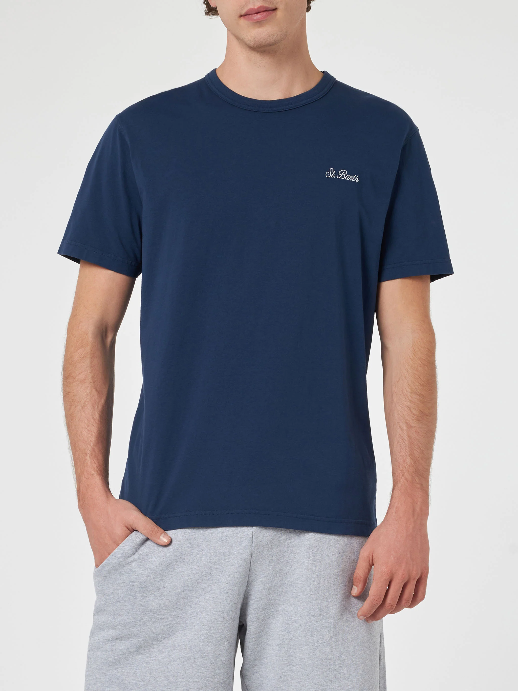 Man blue cotton jersey t-shirt Dover with St. Barth embroidery - Image 3