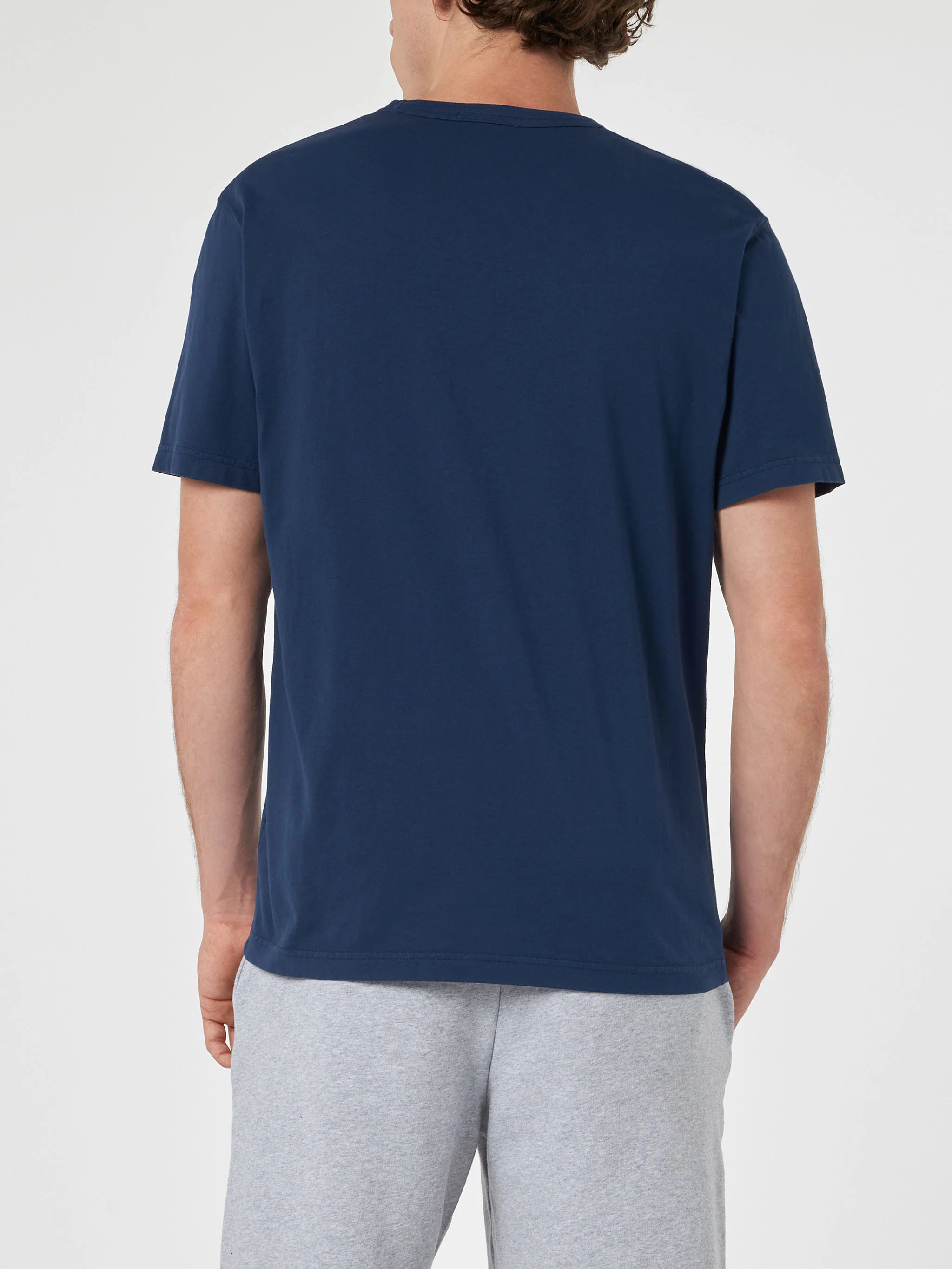Man blue cotton jersey t-shirt Dover with St. Barth embroidery - Image 4