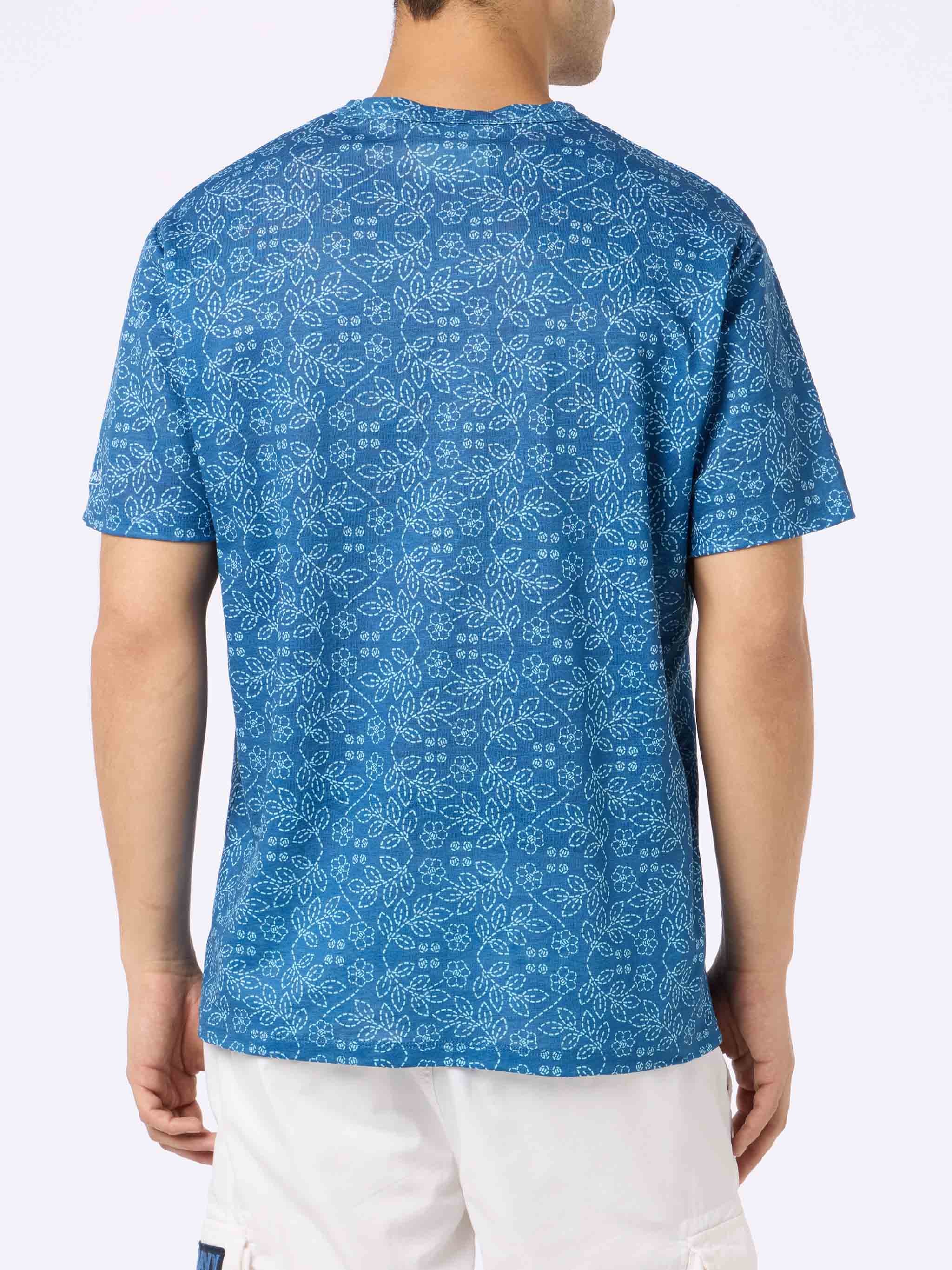 Man blue linen jersey t-shirt Ecstasea with sashiko print - Image 3