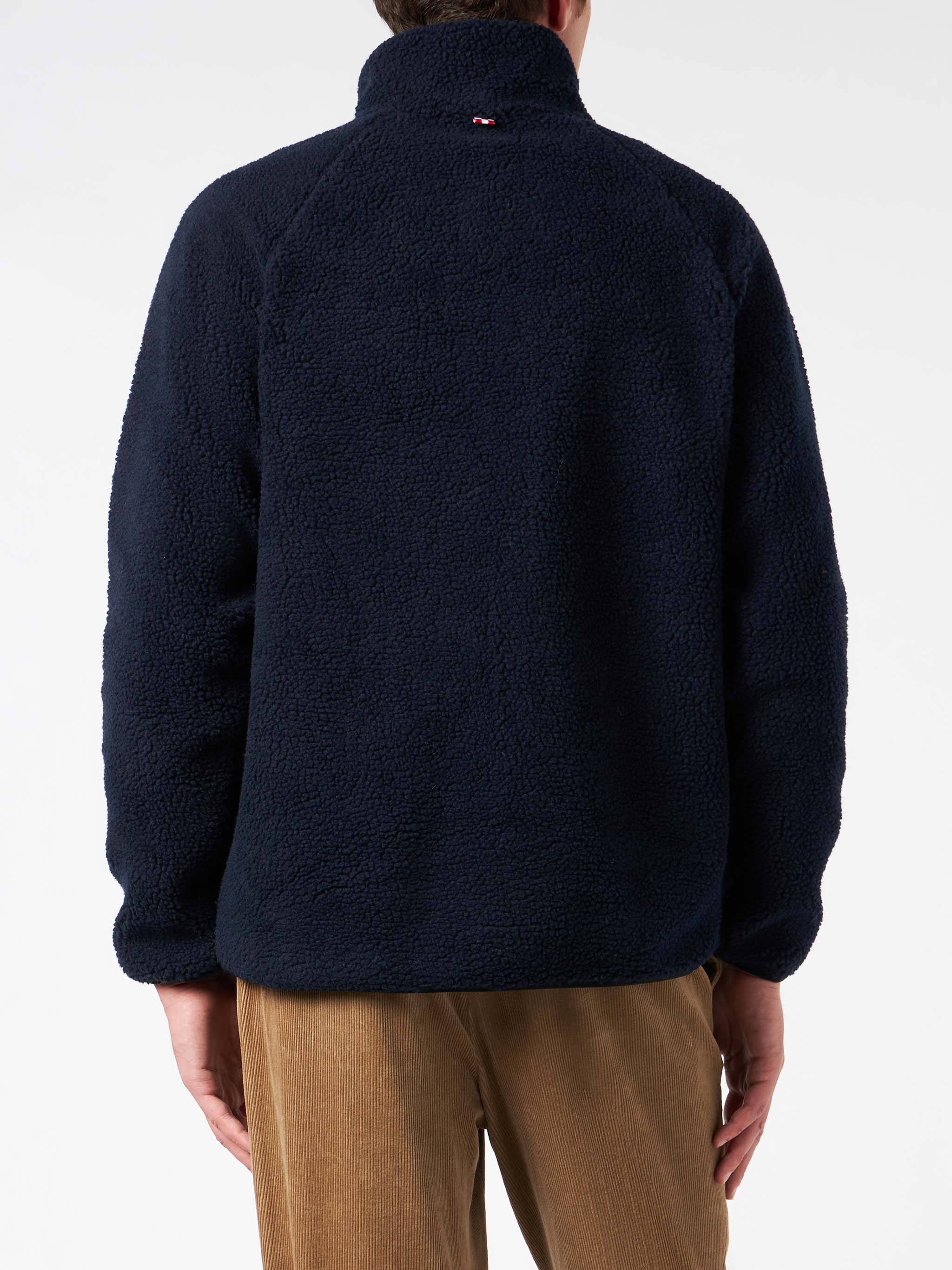 Man blue sherpa jacket with check patch pockets - Image 2