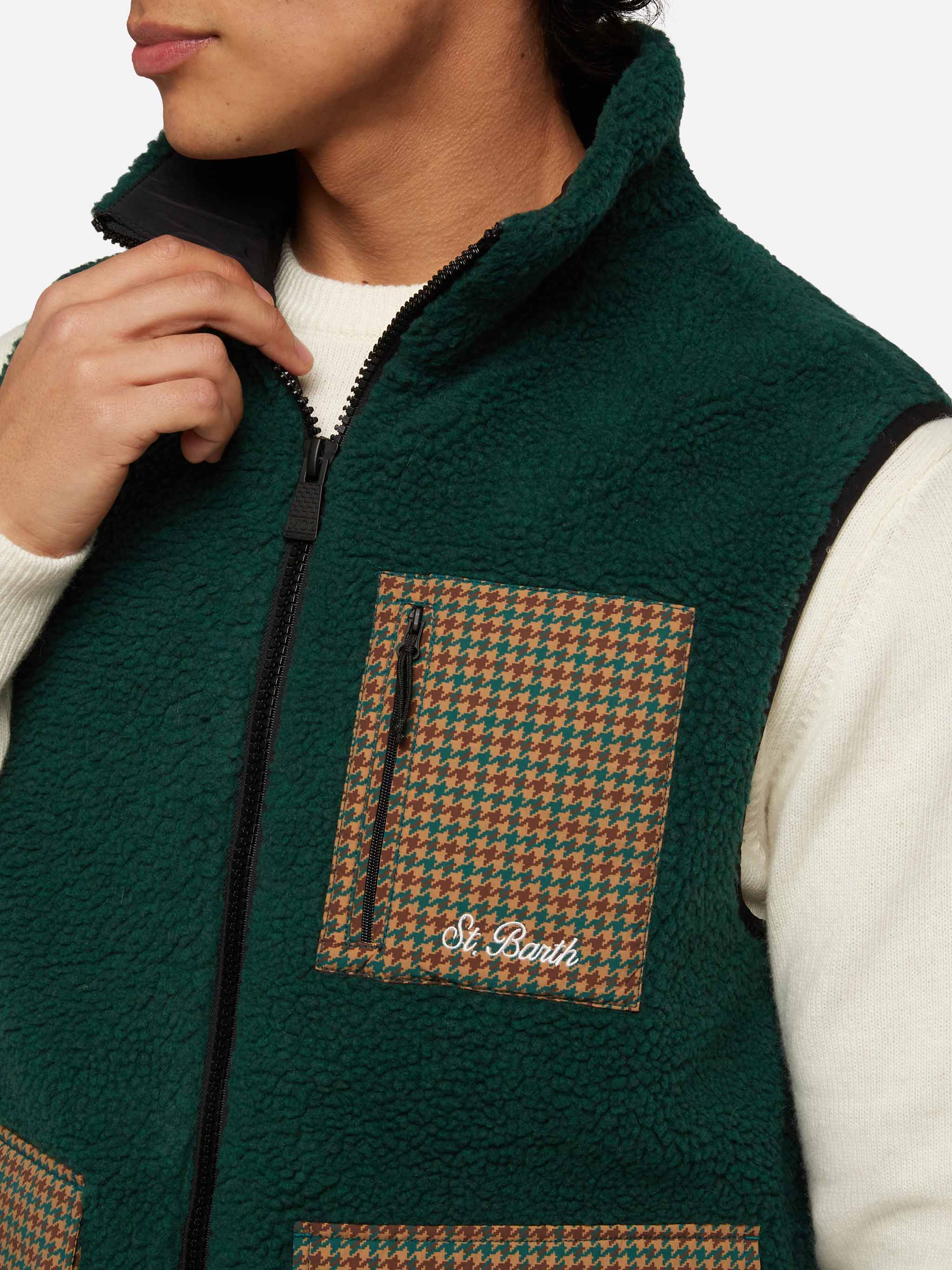 Man teddy vest Wanaka with pied de poul print - Image 2