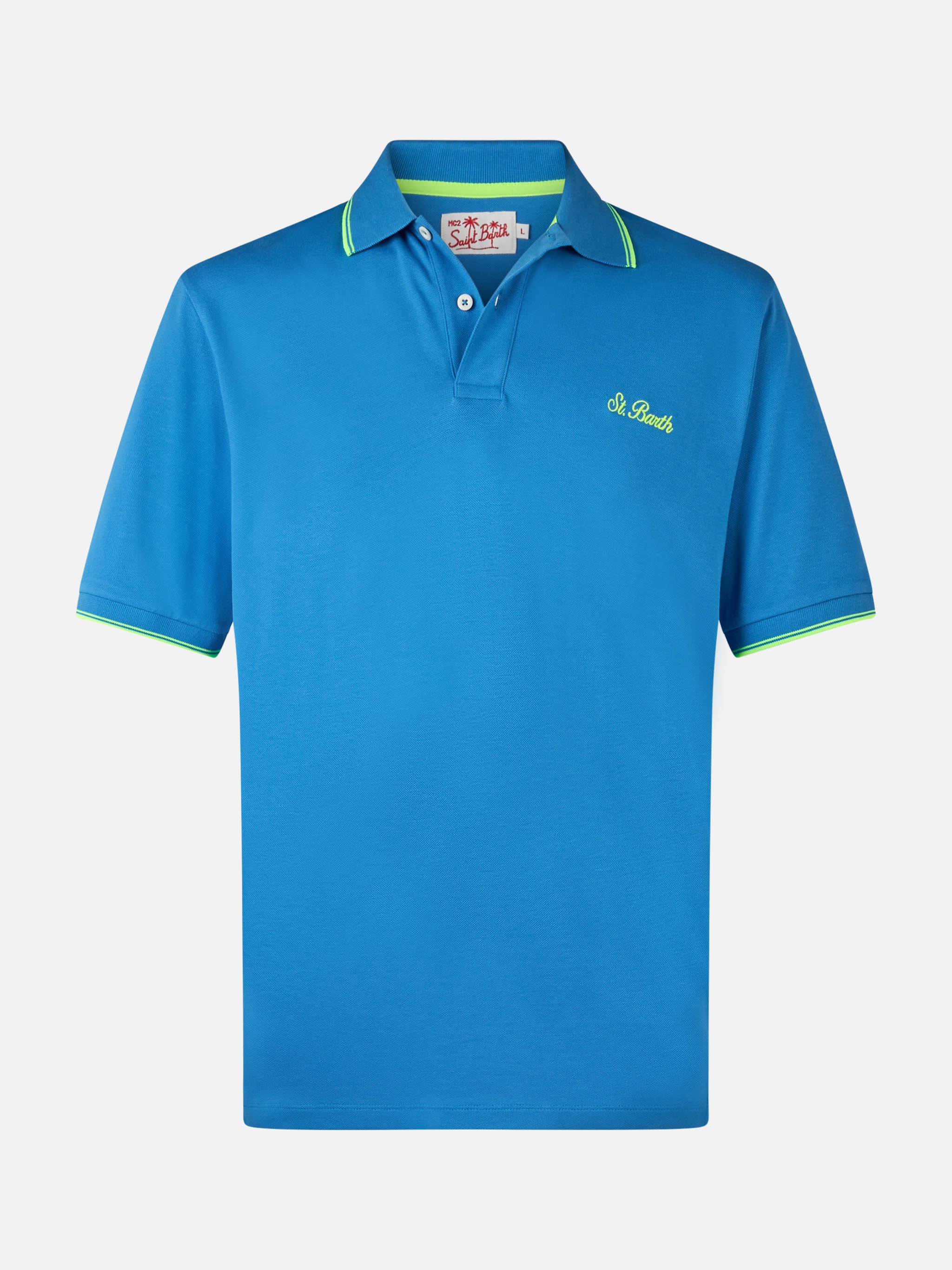 Man bluette cotton piquet polo shirt Beverly Hills with palm embroidery - Image 4