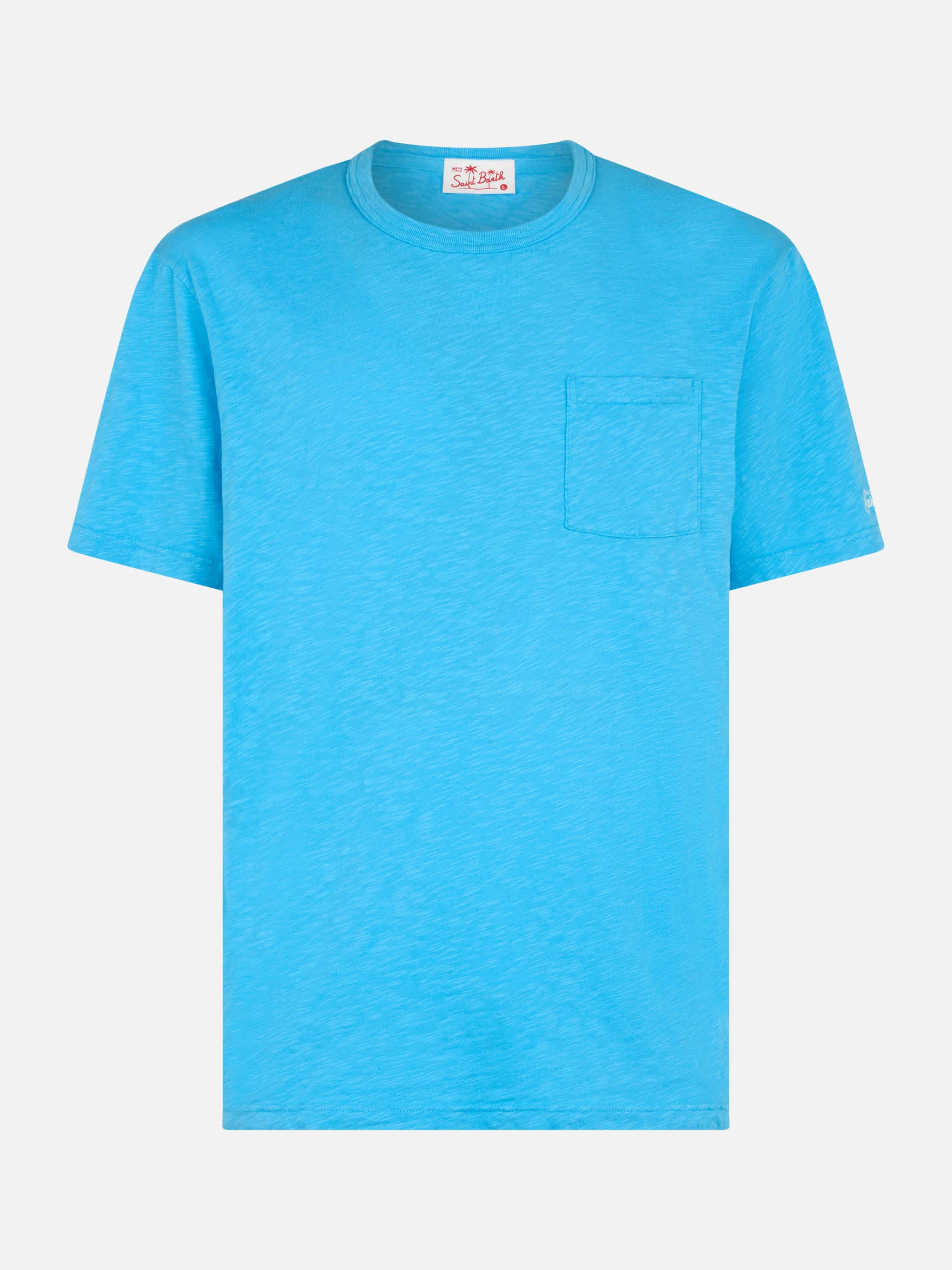 Man bluette flamed cotton t-shirt President with embroidery - Image 4