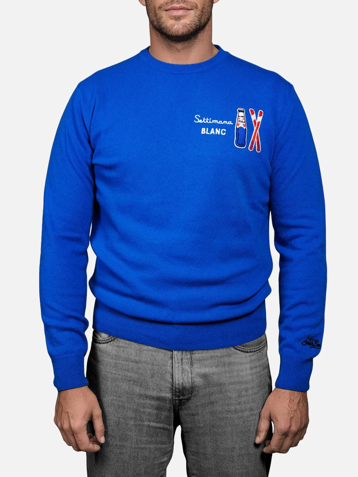 Crewneck sweater Heron Light with Settimana Blanc embroidery | BLANC 1664 SPECIAL EDITION - Image 2