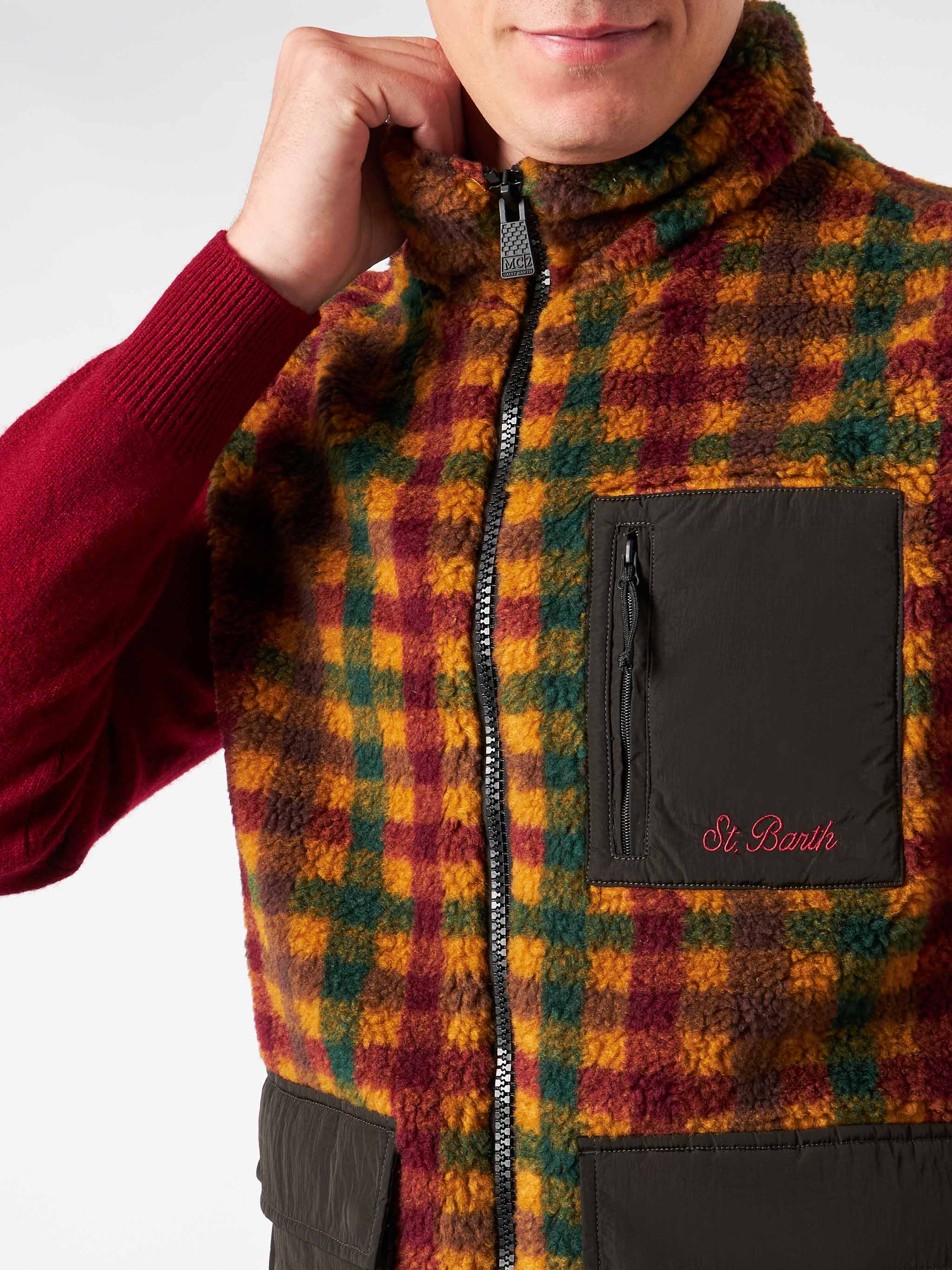 Man check sherpa vest jacket with patch pockets - Image 3