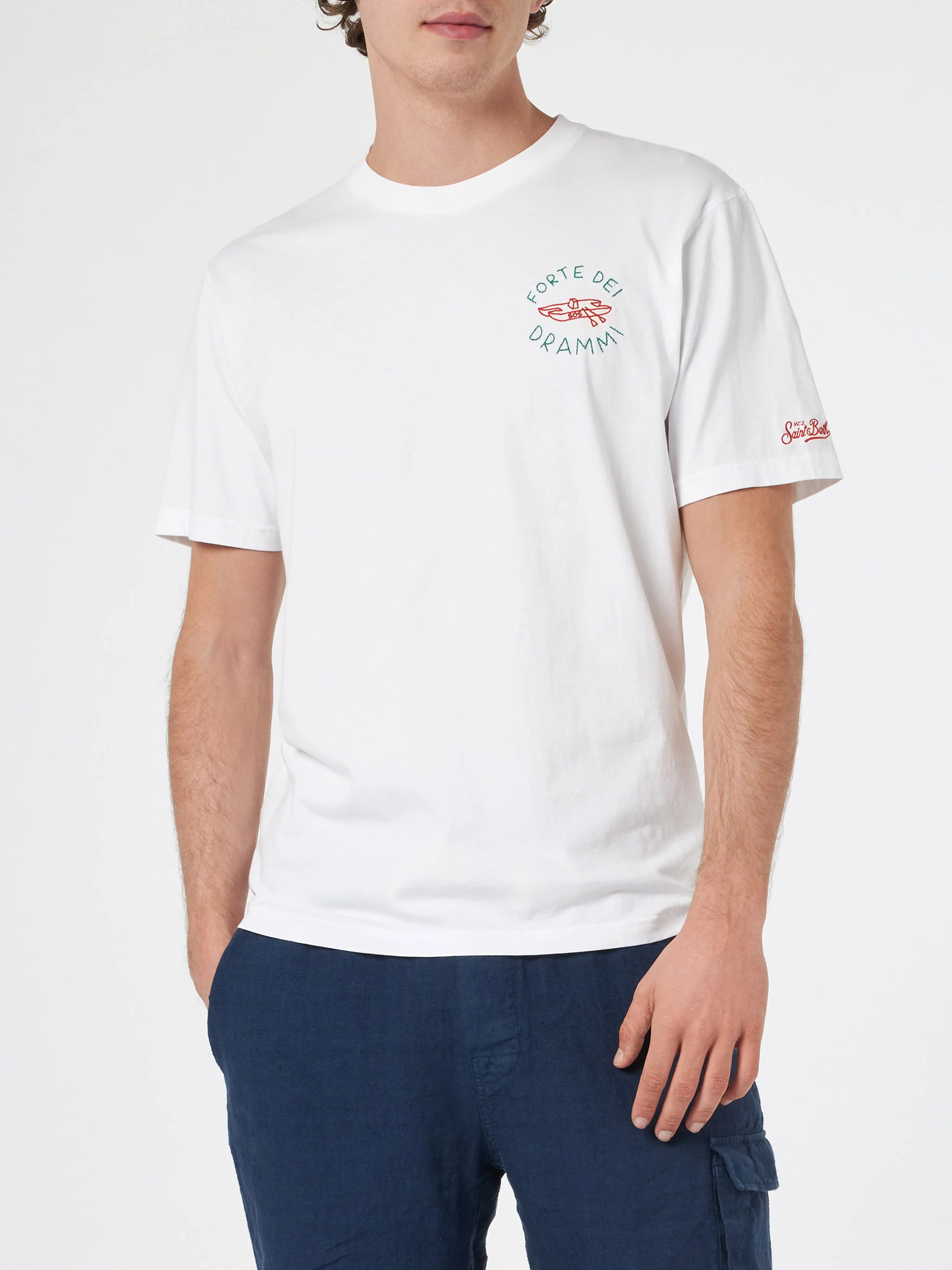 Man classic fit cotton jersey t-shirt Portofino with Forte dei Drammi embroidery | INSULTI LUMINOSI SPECIAL EDITION - Image 2