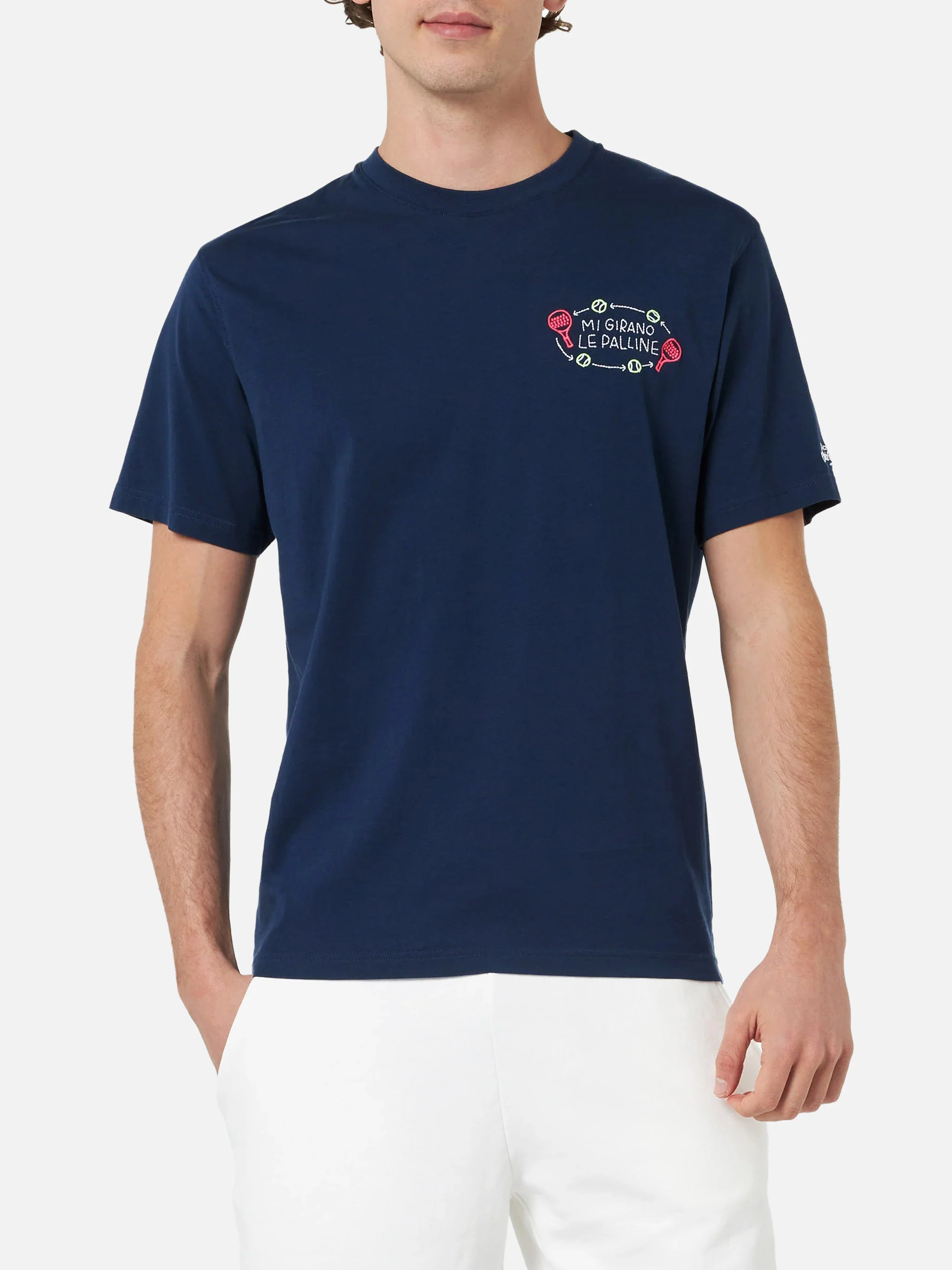 Man classic fit cotton jersey t-shirt Portofino with Mi girano le palline embroidery | INSULTI LUMINOSI SPECIAL EDITION - Image 2