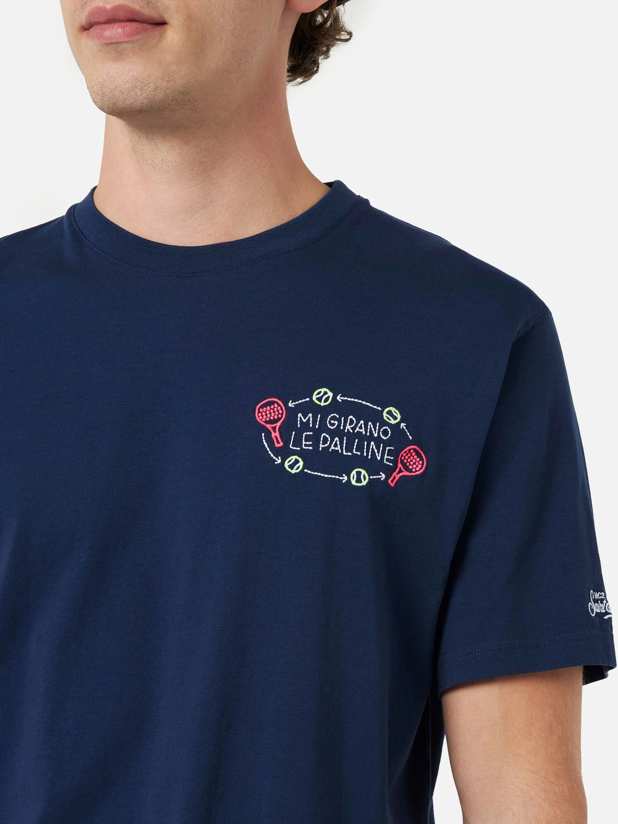 Man classic fit cotton jersey t-shirt Portofino with Mi girano le palline embroidery | INSULTI LUMINOSI SPECIAL EDITION - Image 3