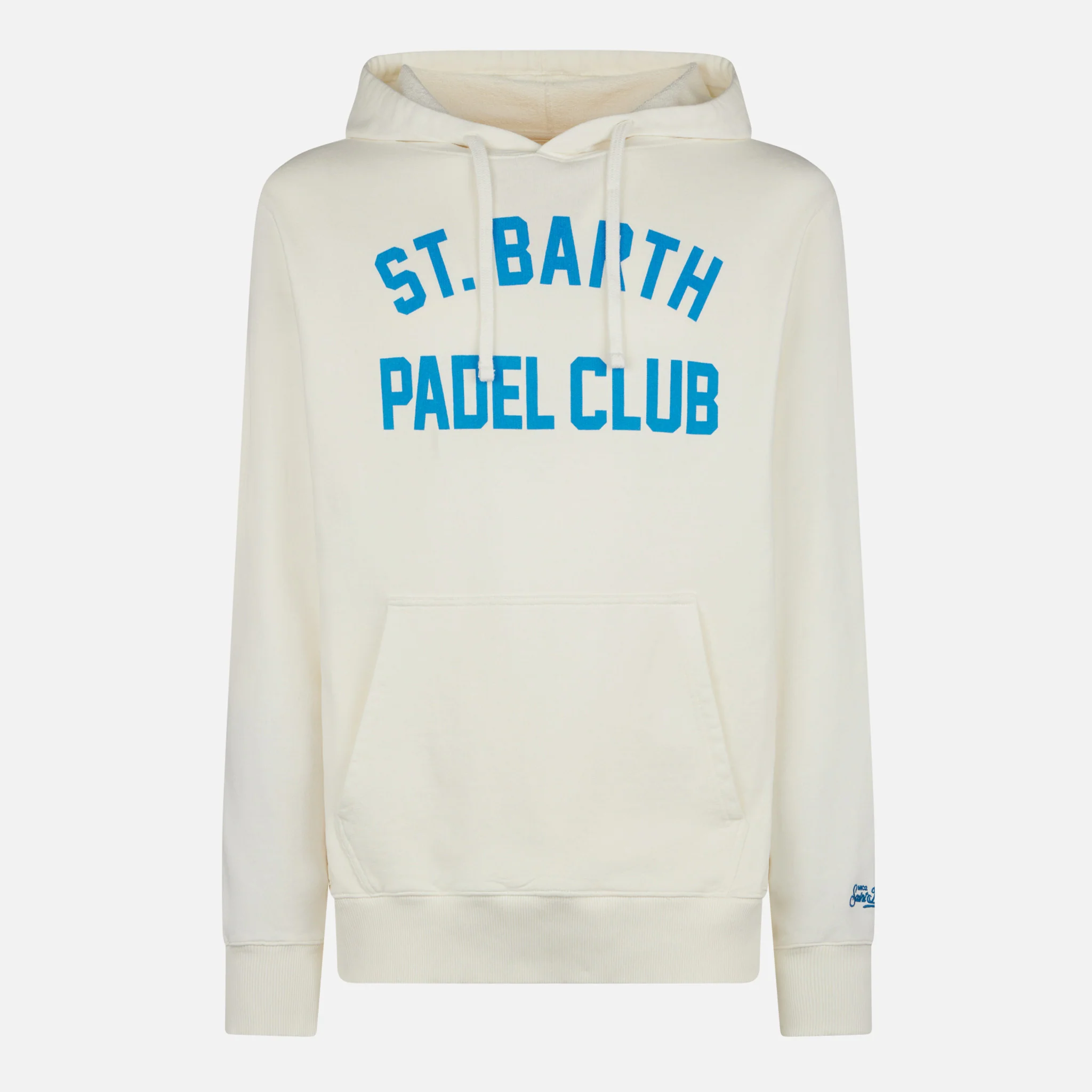 Man cotton hooded white sweatshirt with bluette St. Barth Padel Club print - Image 4