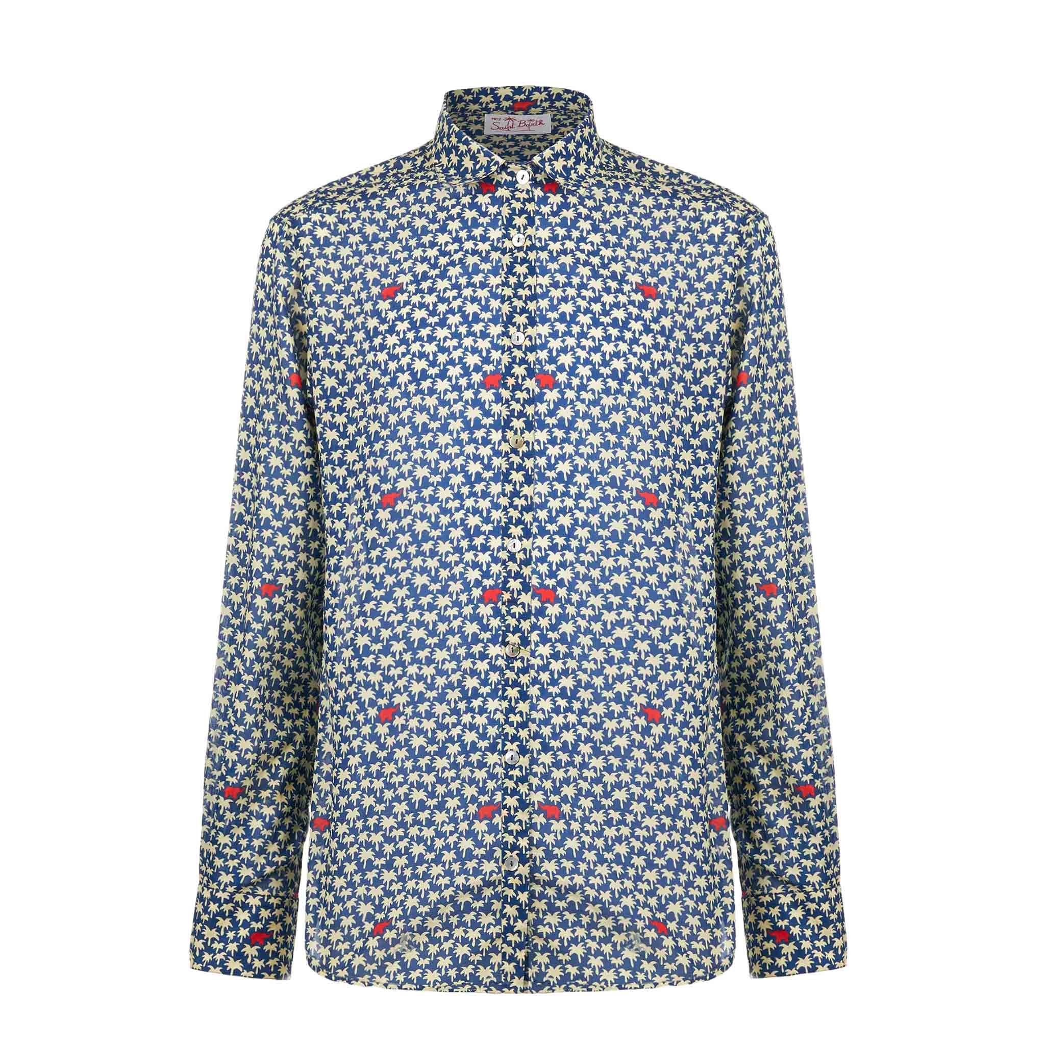 Man muslin cotton Sikelia shirt with palm print - Image 4