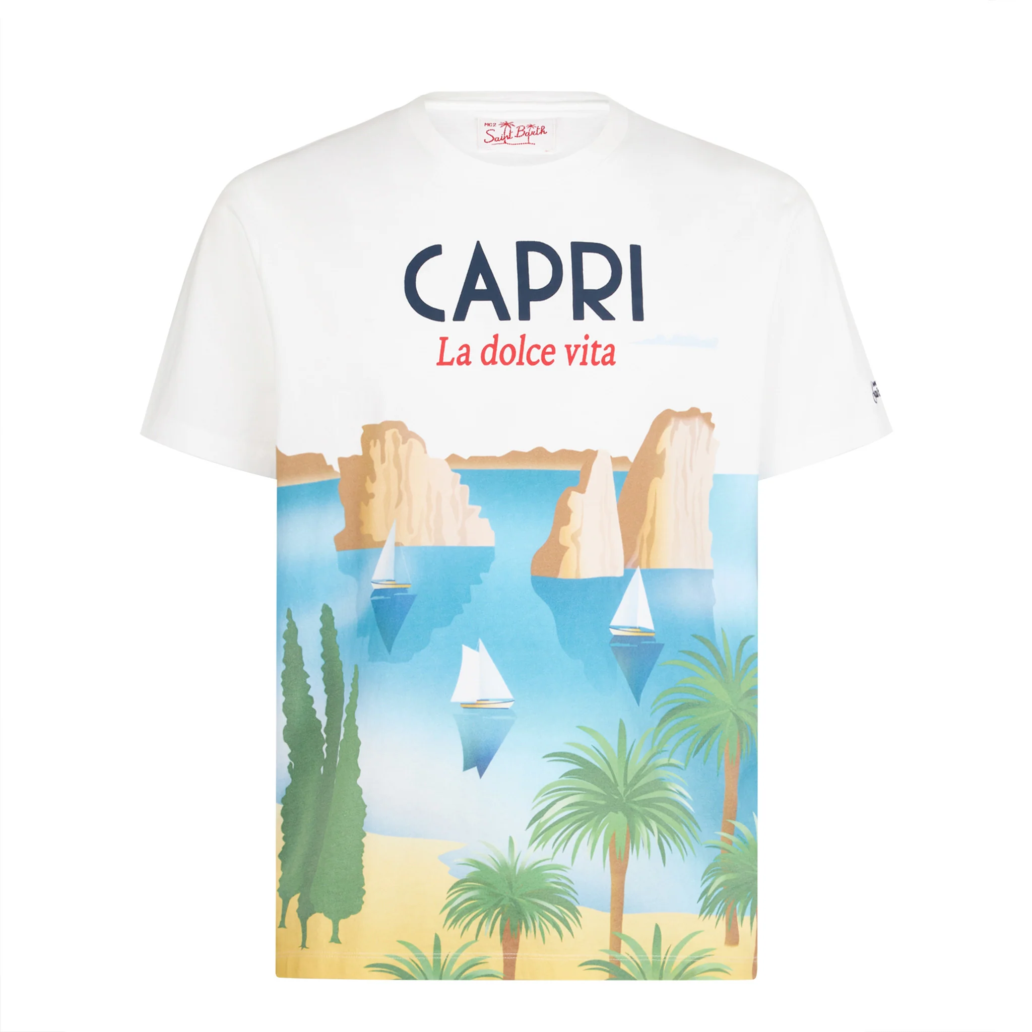 Man cotton t-shirt with Capri postcard print - Image 3