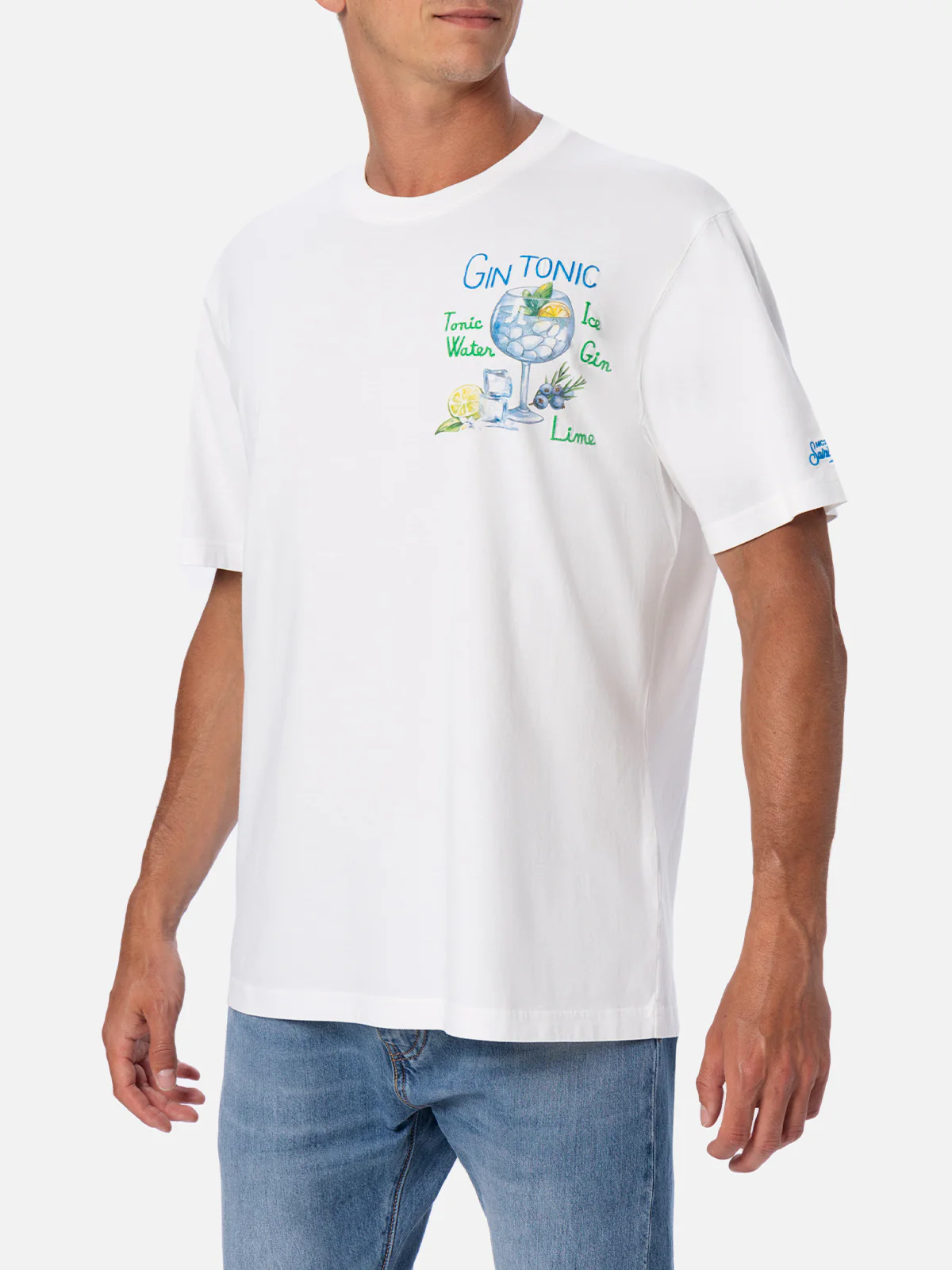 Cotton t-shirt with gin tonic cocktail print and embroidery - Image 2