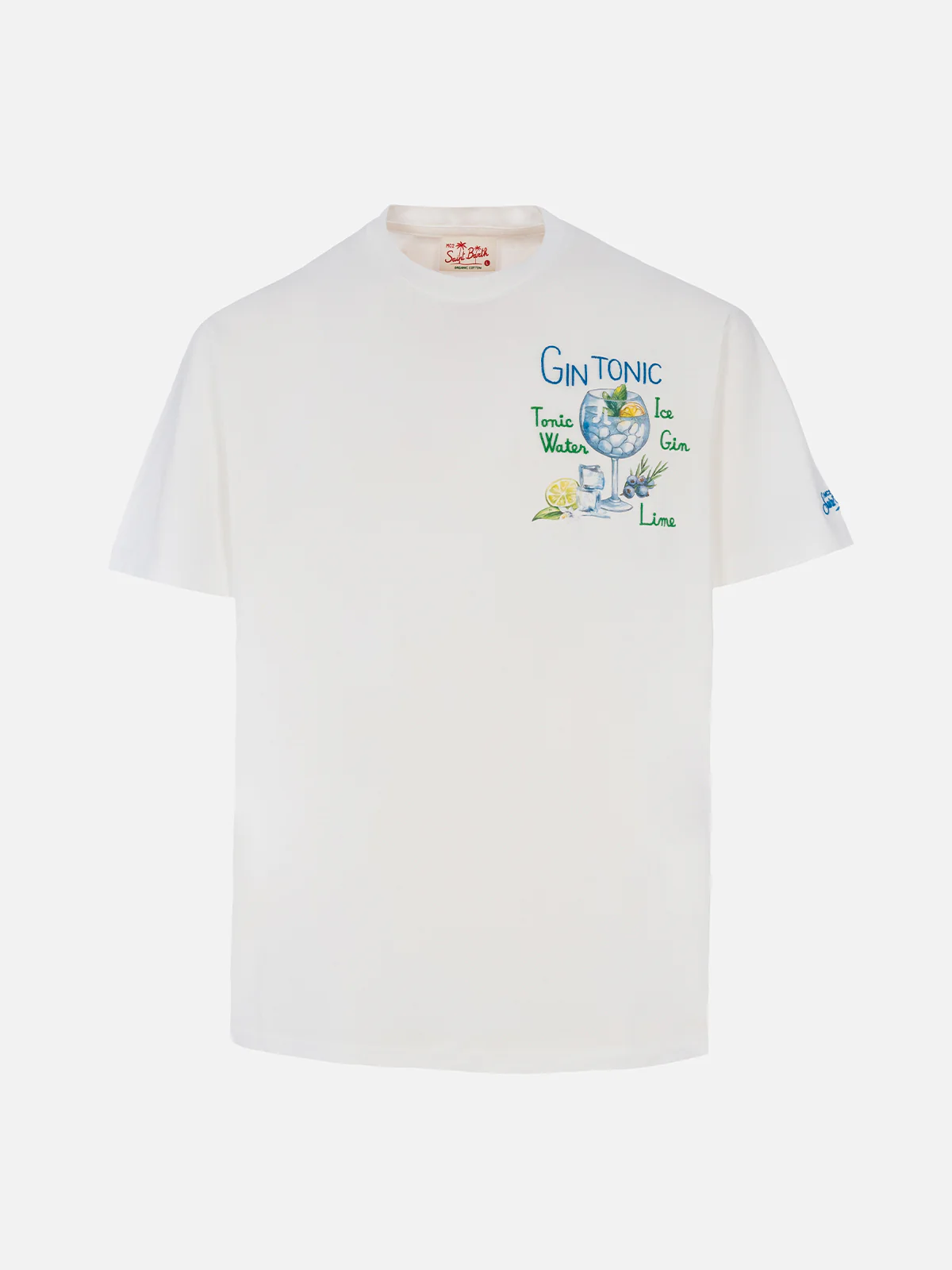 Cotton t-shirt with gin tonic cocktail print and embroidery - Image 4