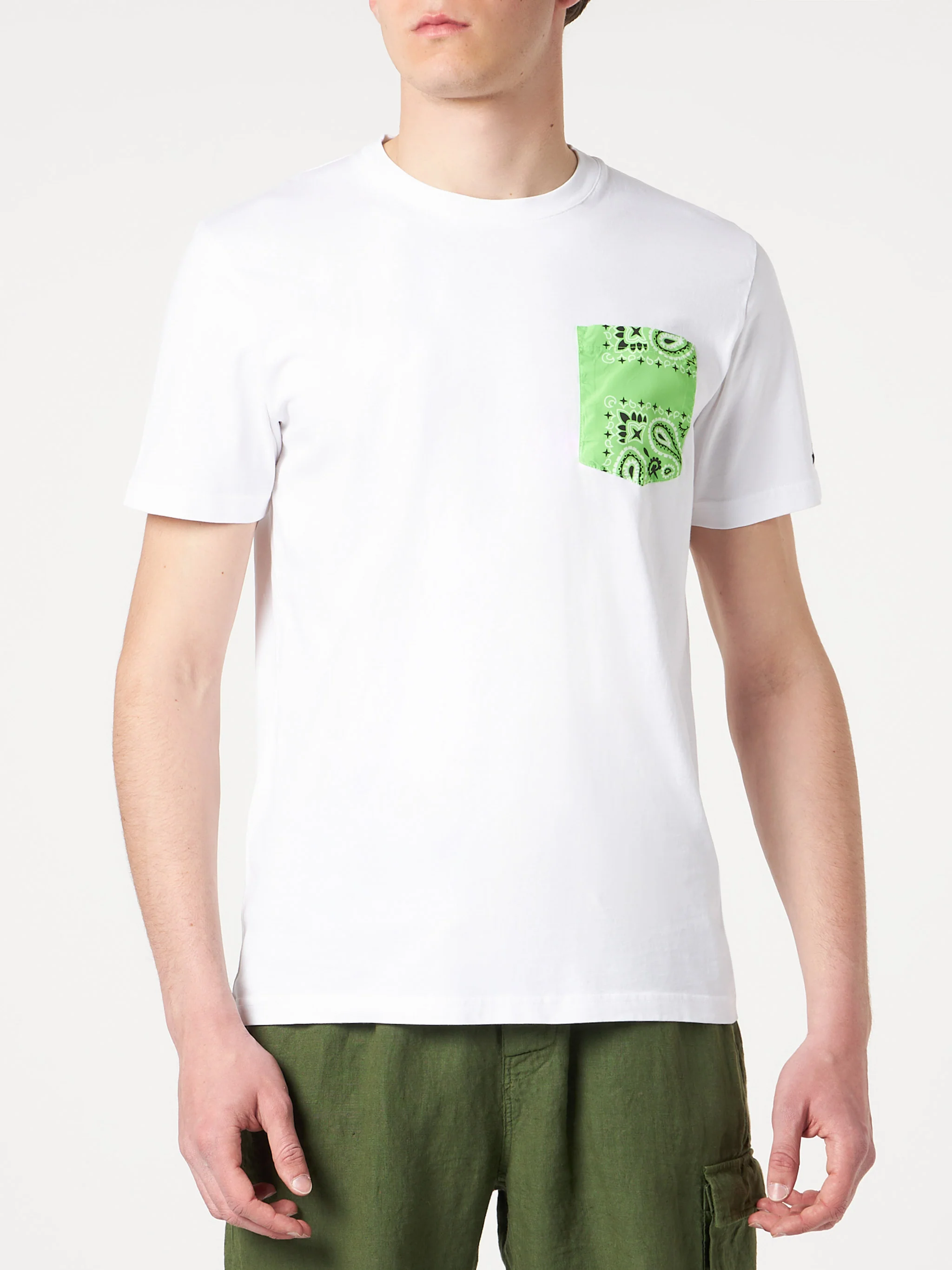 Cotton t-shirt Blanche with green bandana pocket - Image 2