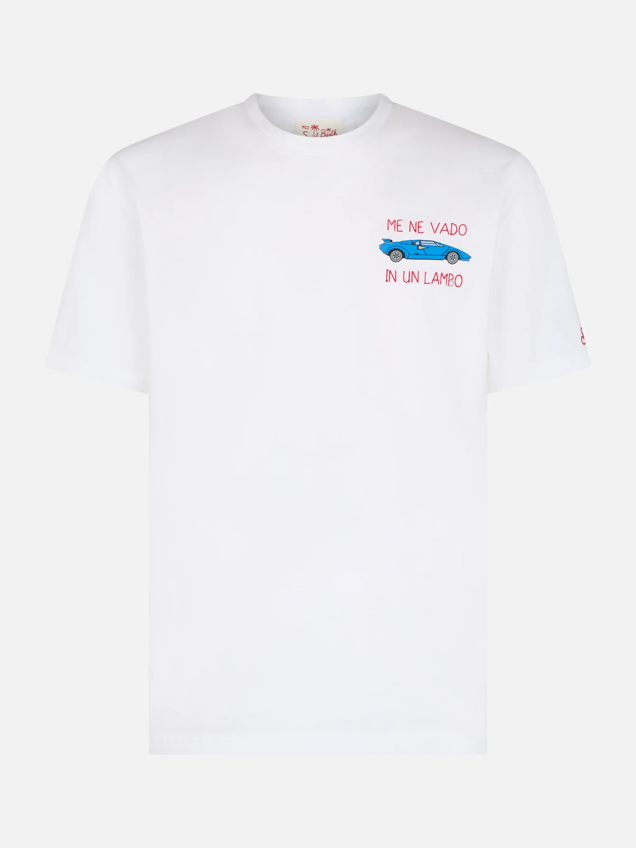 Man cotton t-shirt with Me ne vado in un lambo embroidery and car placed print - Image 3
