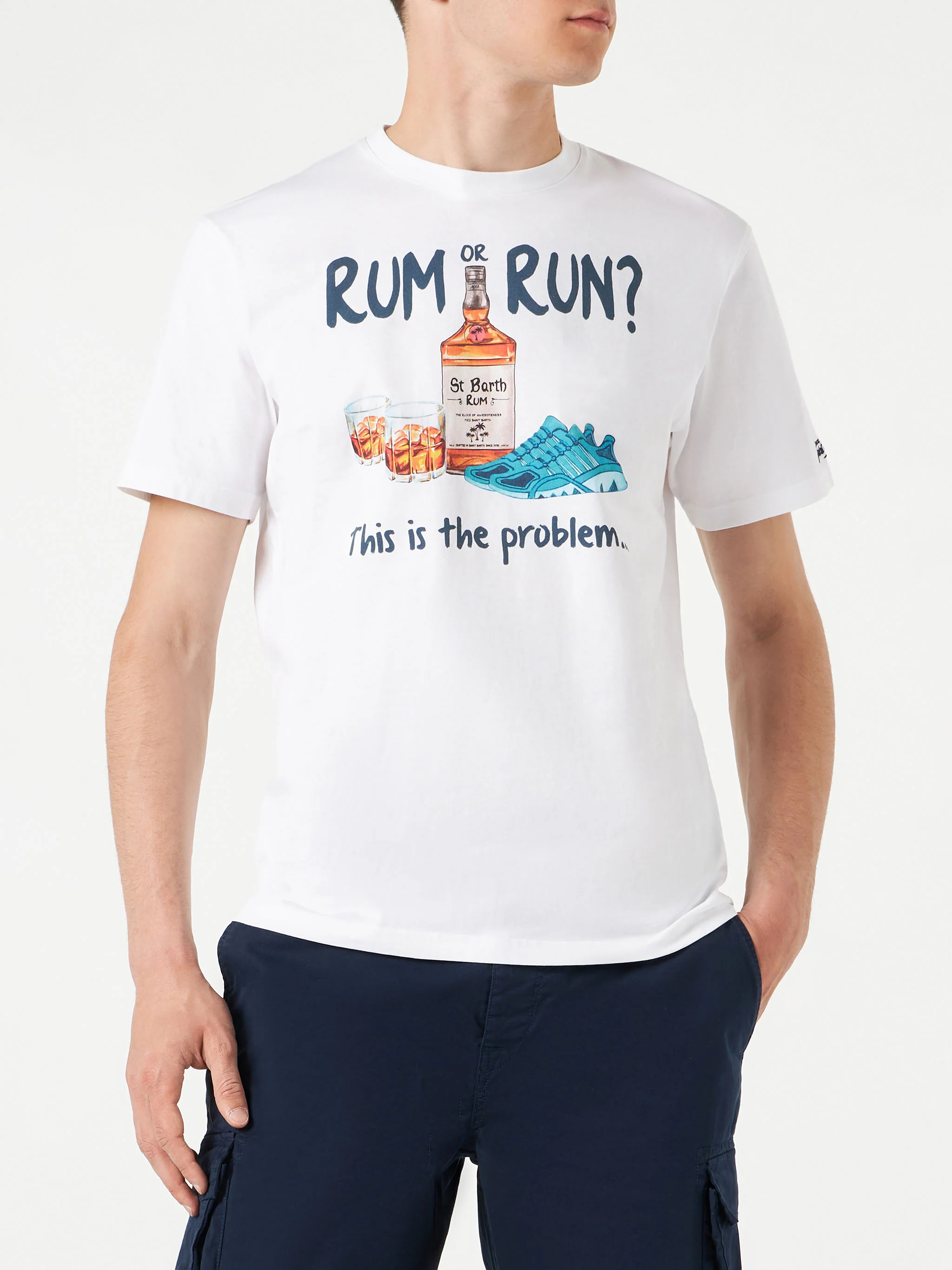 Man cotton t-shirt with Rum or Run print - Image 2