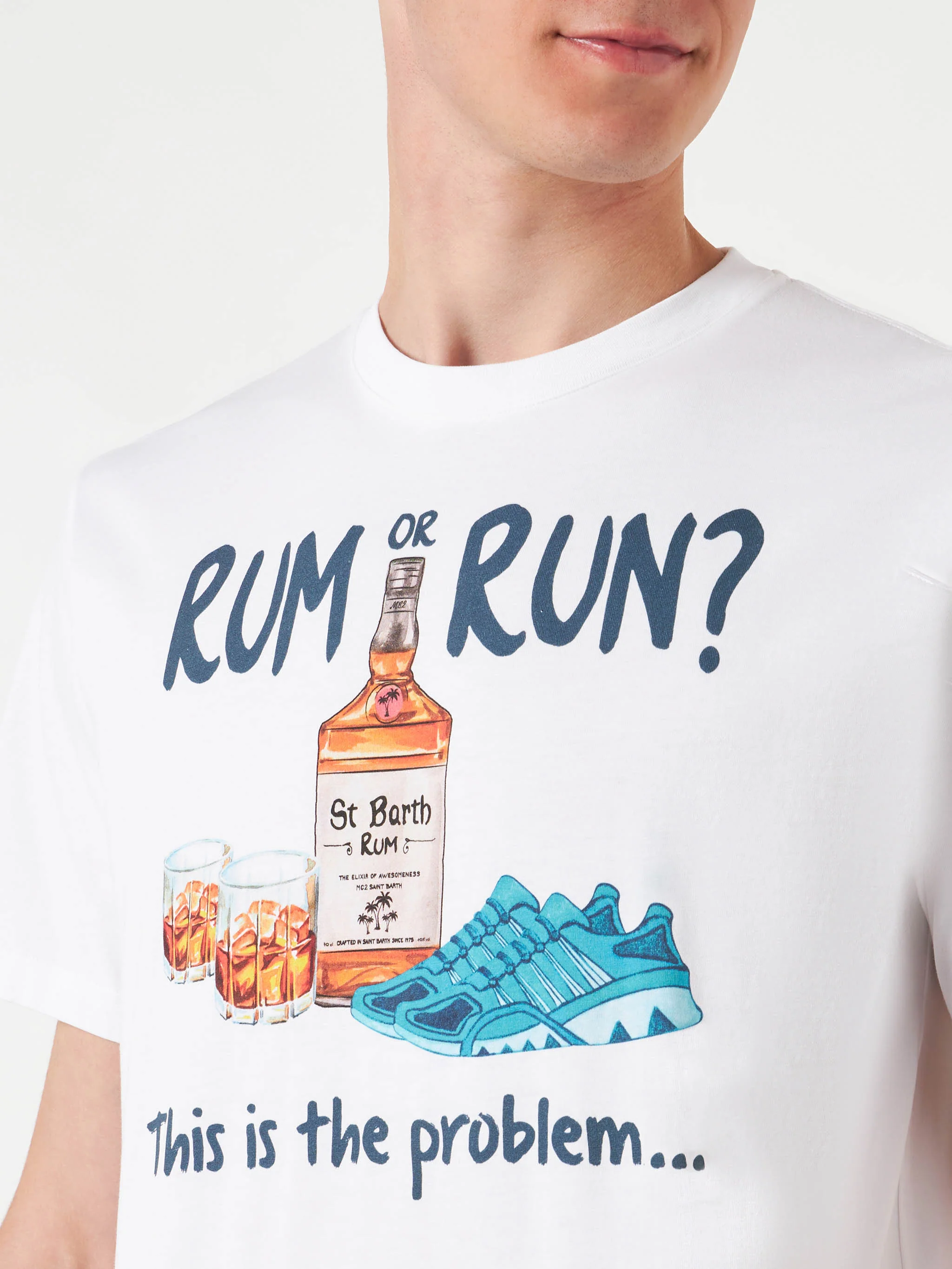 Man cotton t-shirt with Rum or Run print - Image 3