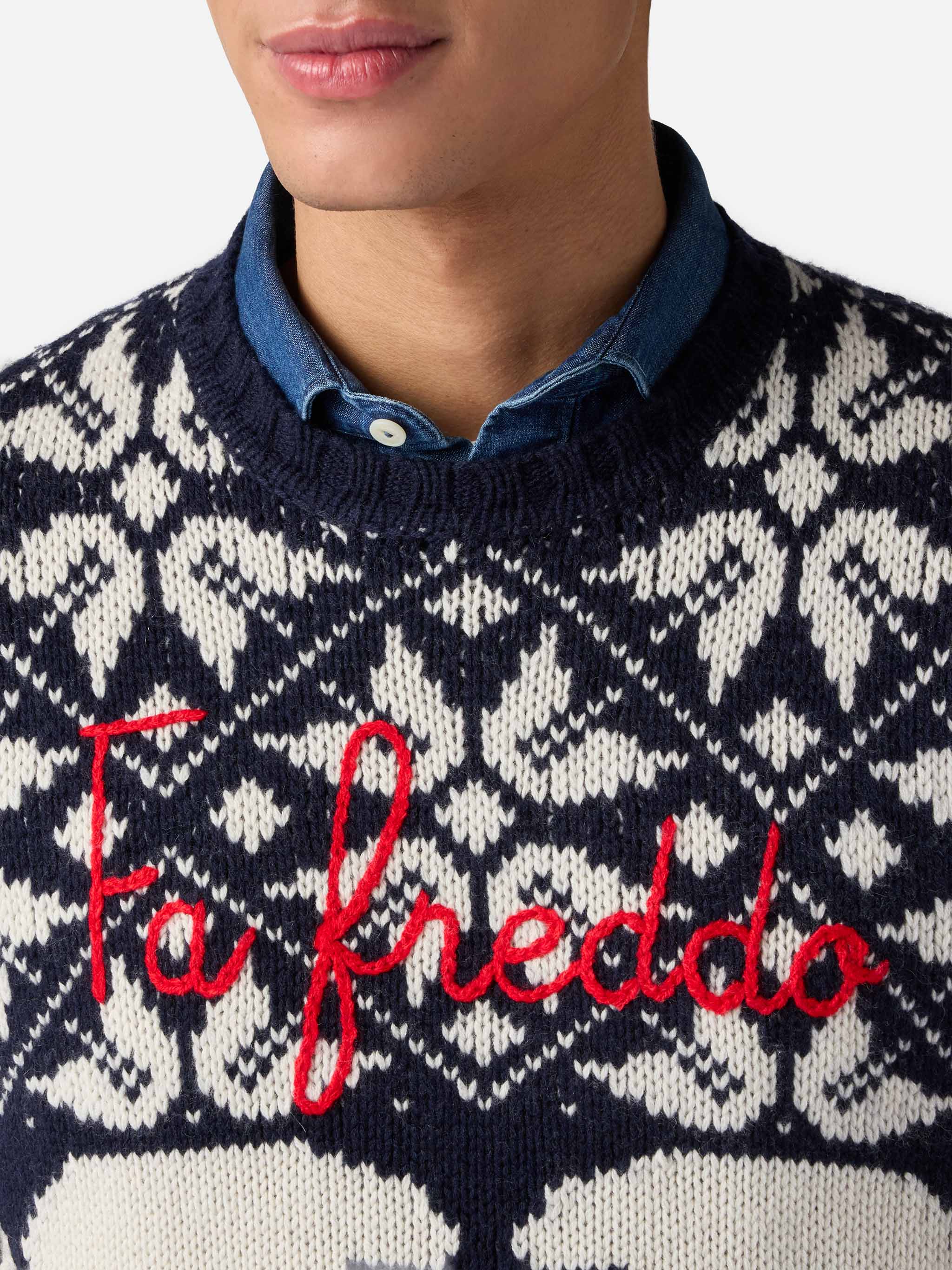 Man sweater Bombardino with norwegian jacquard and Fa Freddo embroidery - Image 2
