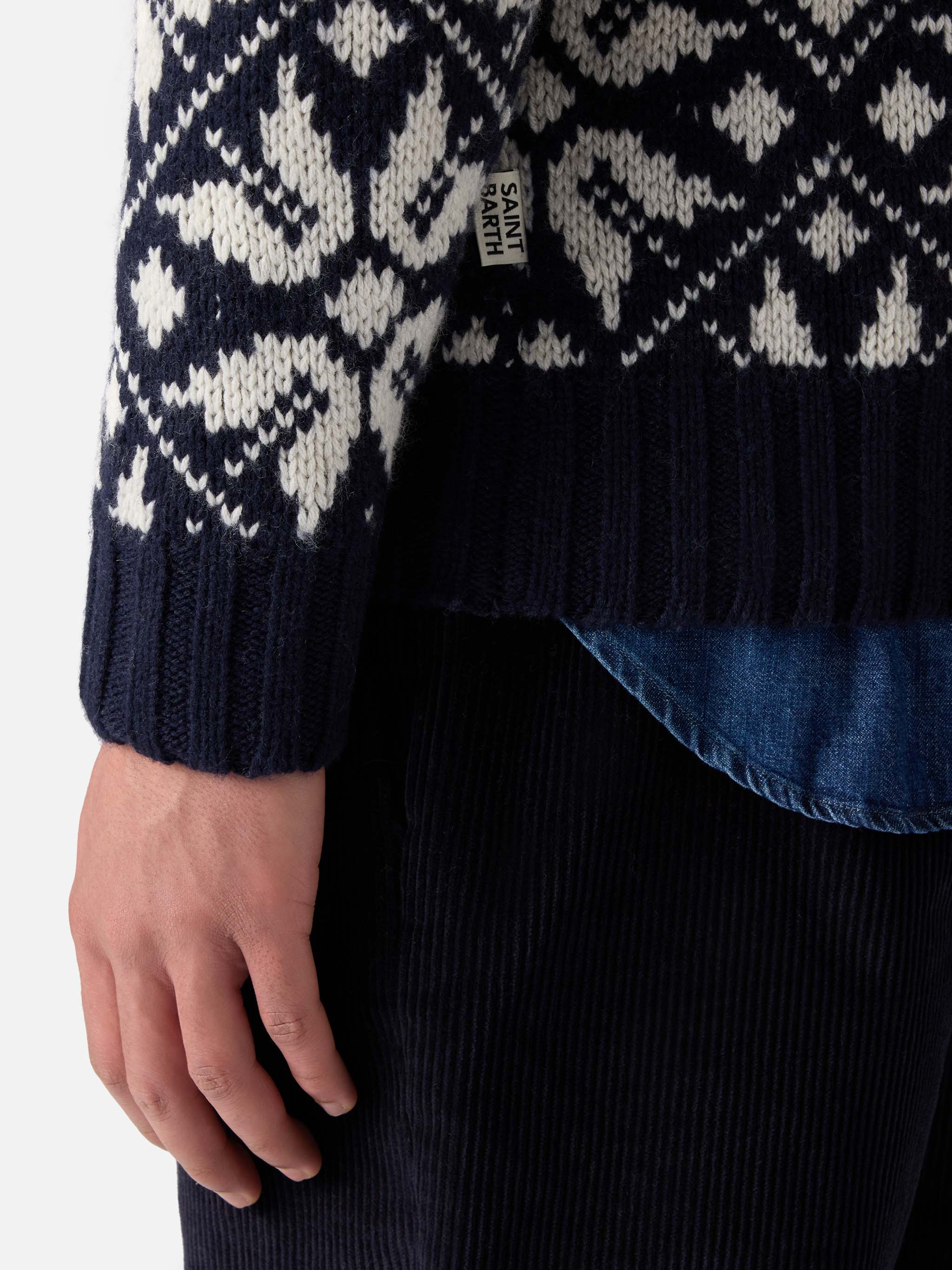 Man sweater Bombardino with norwegian jacquard and Fa Freddo embroidery - Image 4