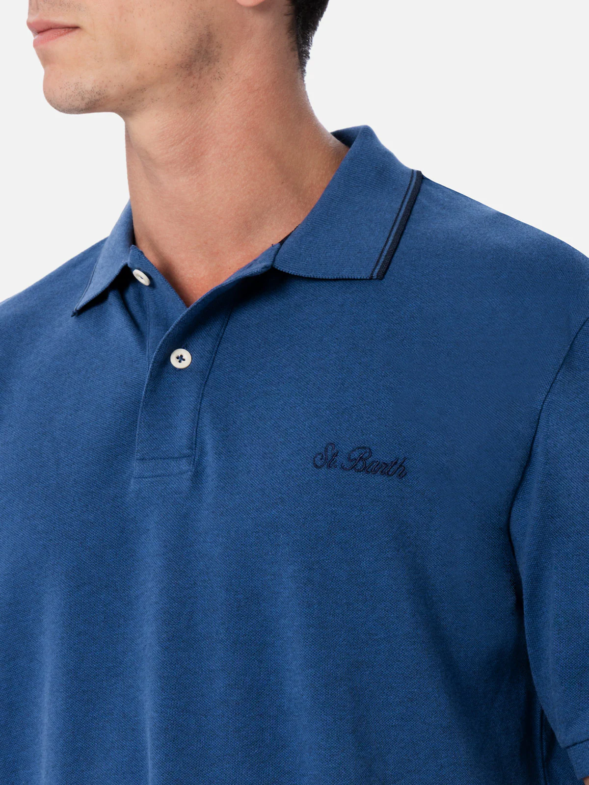 Man denim blue cotton piquet polo shirt Beverly Hills - Image 2
