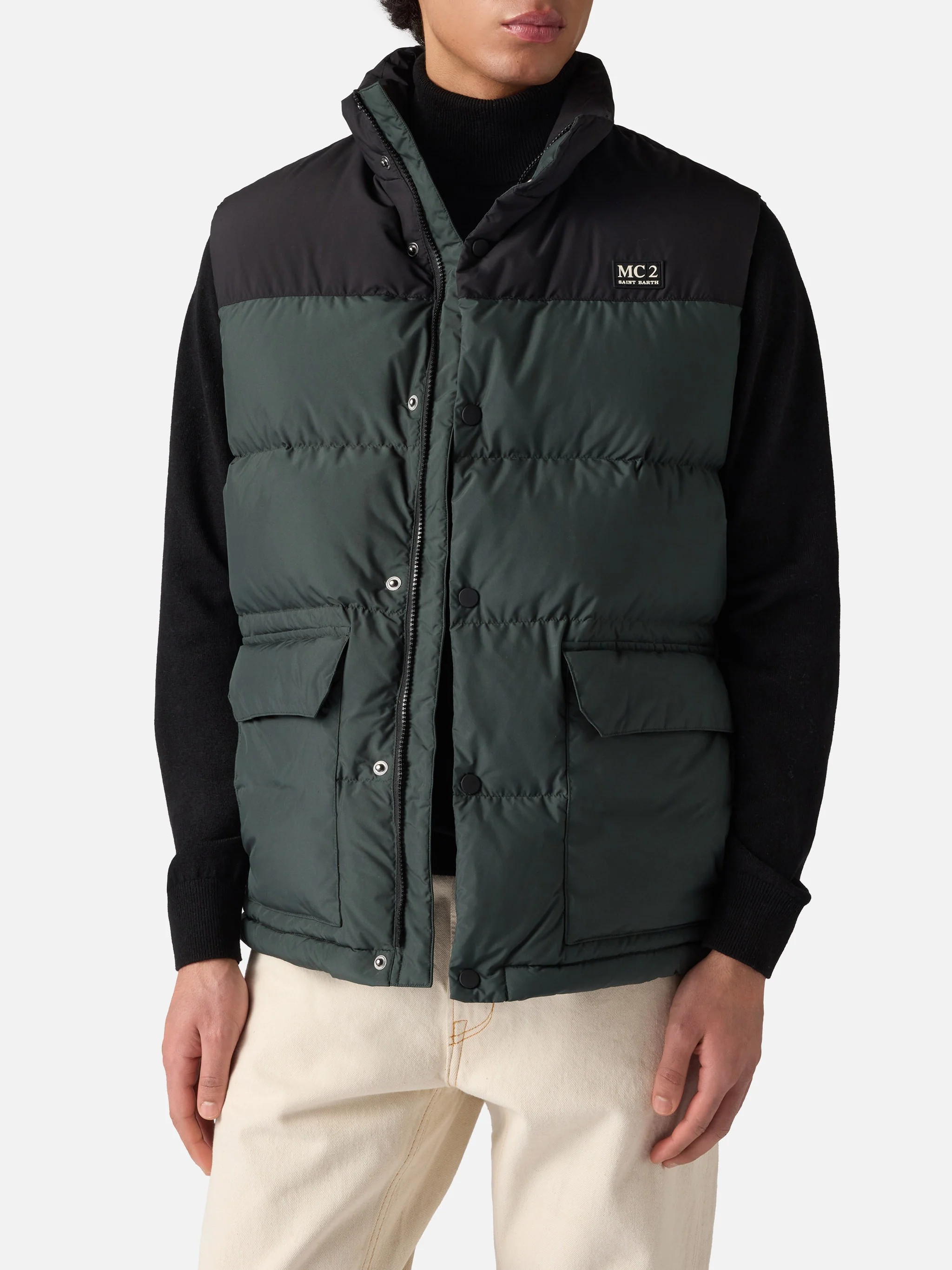 Man down padded green vest with pockets