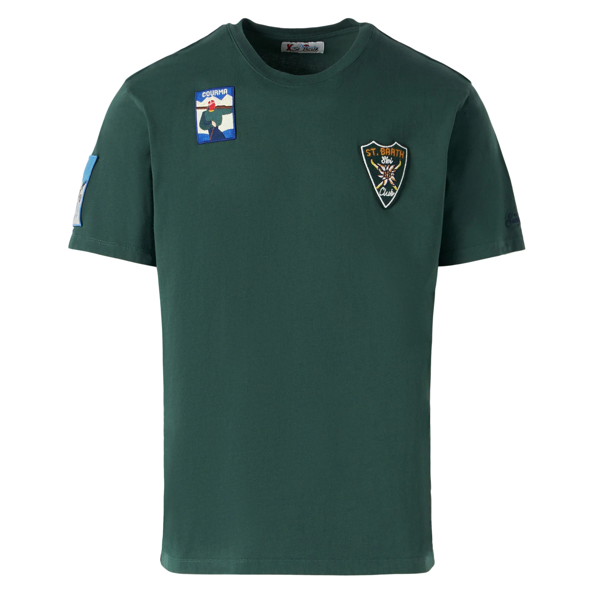 Man forest green t-shirt with patches