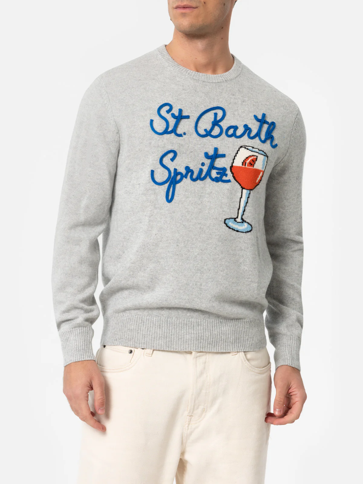 Crewneck sweater Heron with Spritz glass jacquard