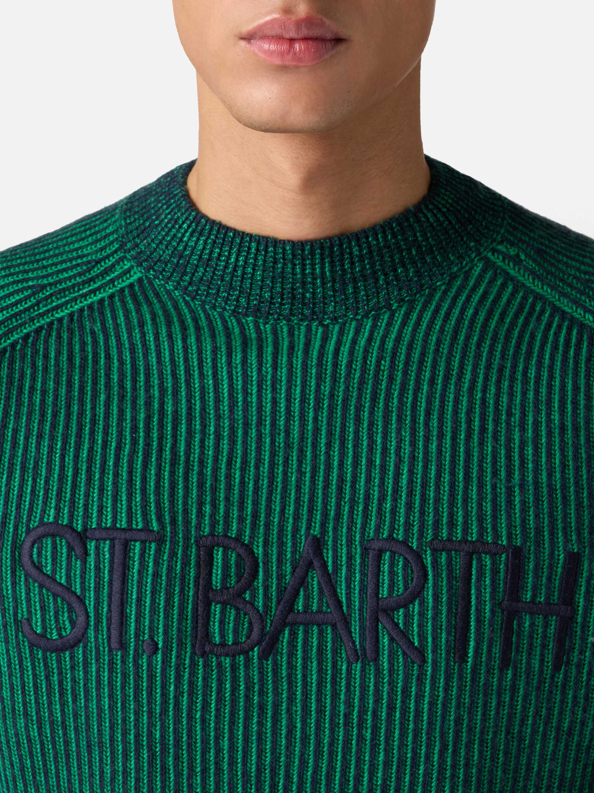 Man green half-turtleneck ribbed sweater - Image 2
