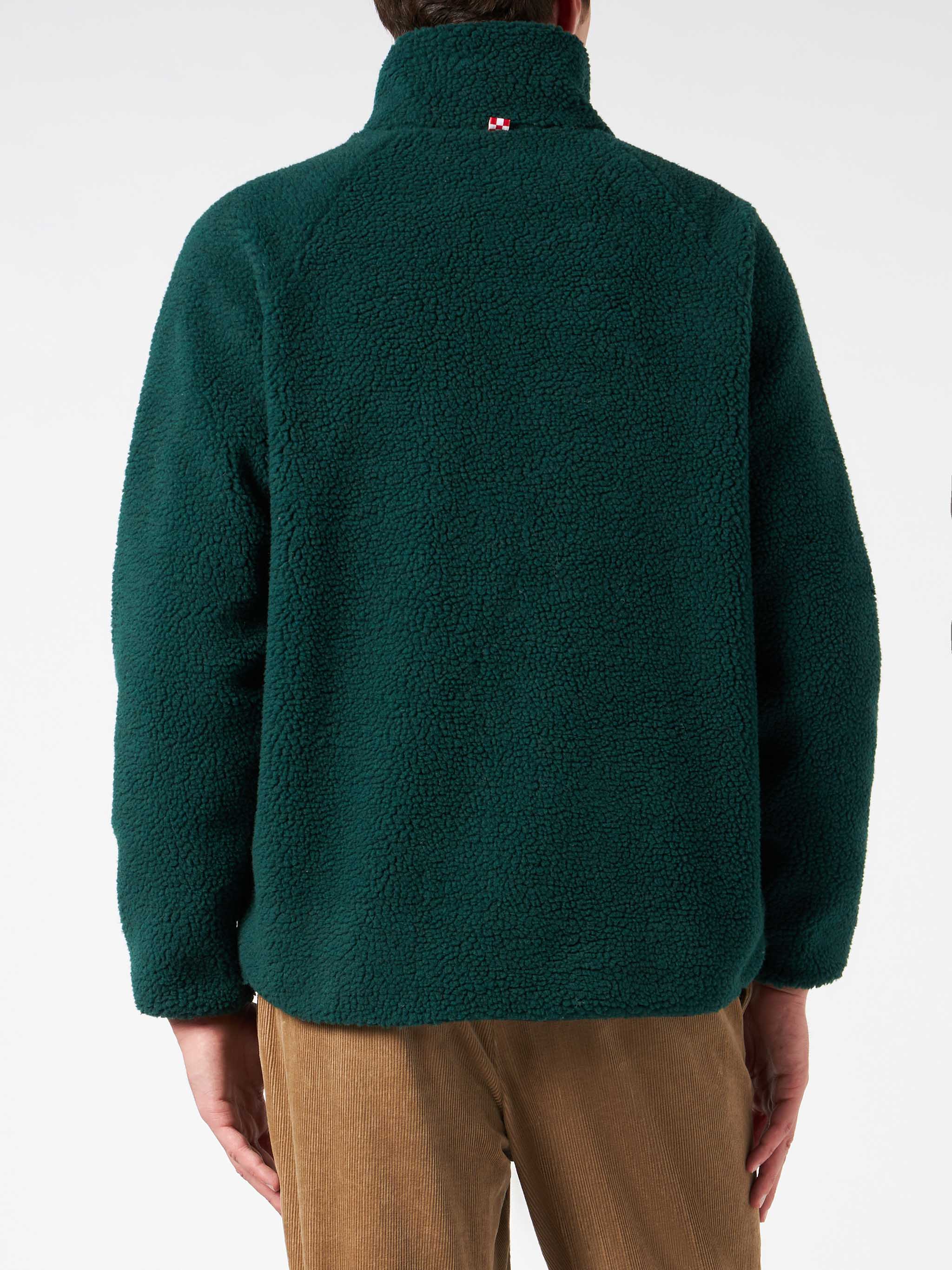 Man green sherpa jacket with check patch pockets - Image 3