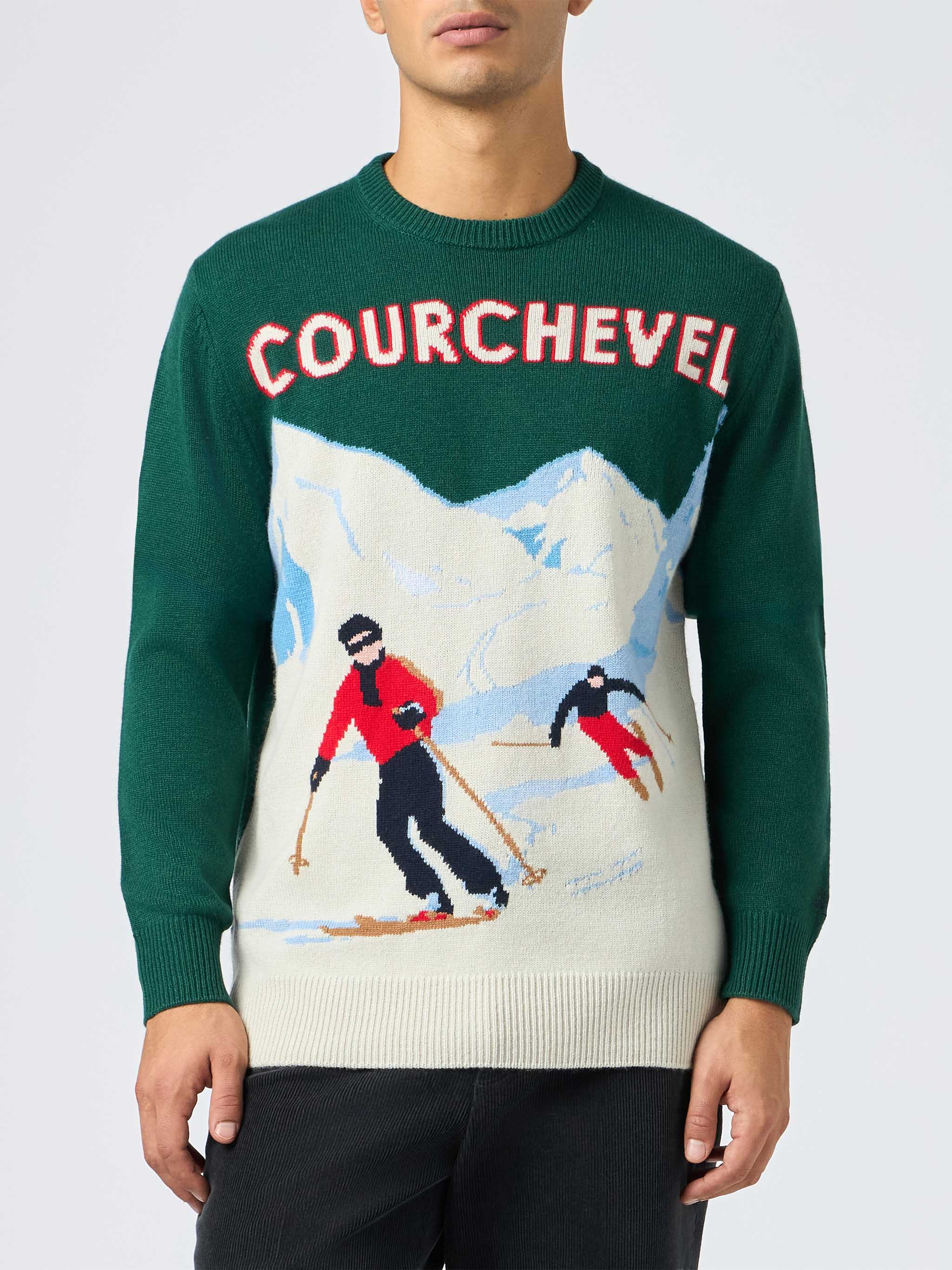 Crewneck sweater Heron with Courchevel postcard jacquard