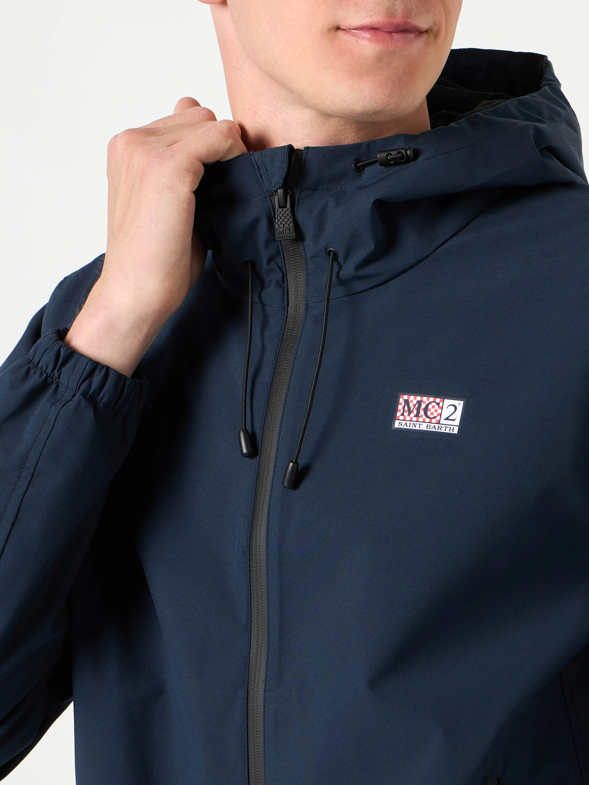 Man hooded lightweight navy blue windbreaker - Image 2