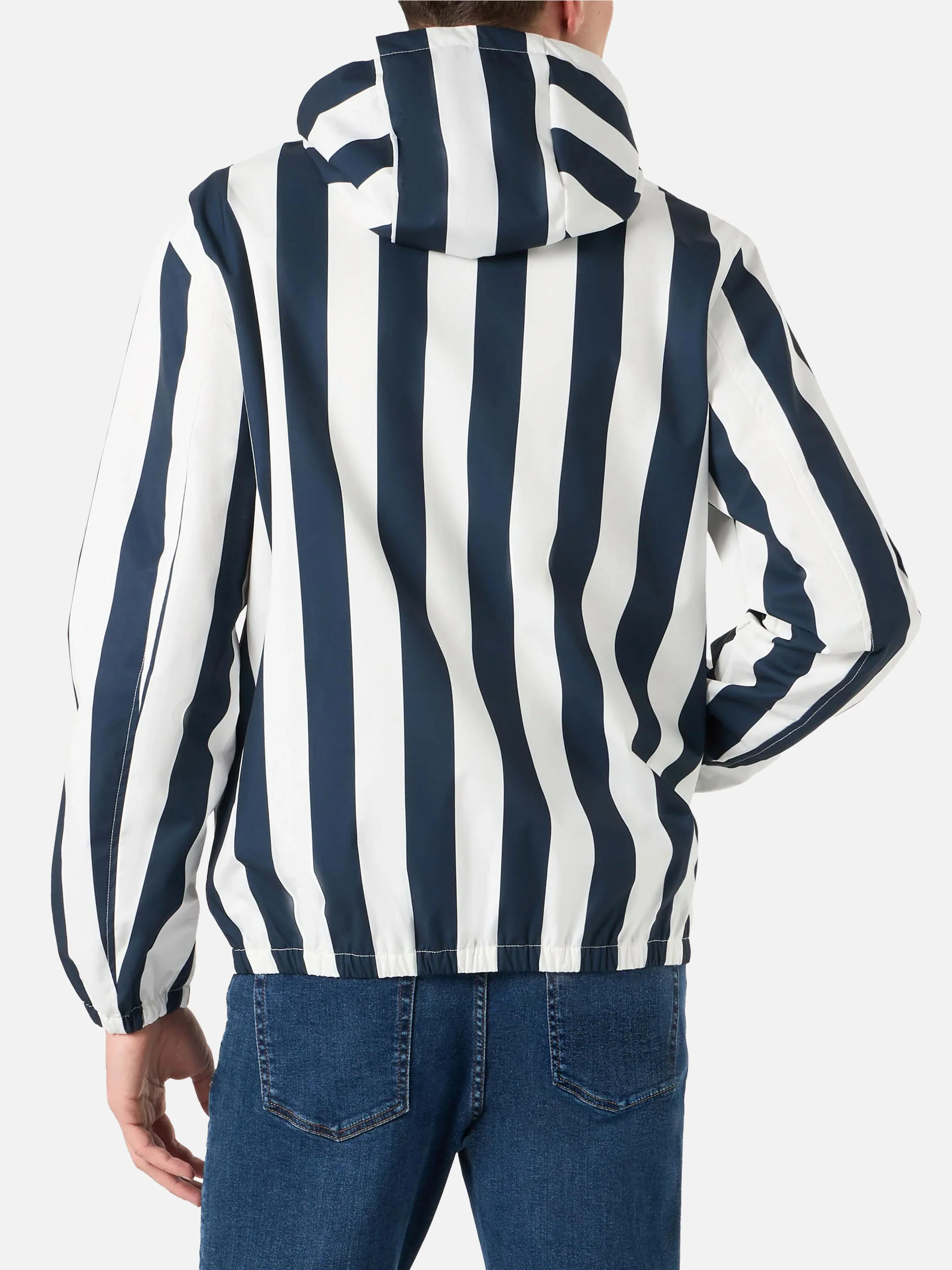 Man hooded lightweight windbreaker with striped print - Image 3
