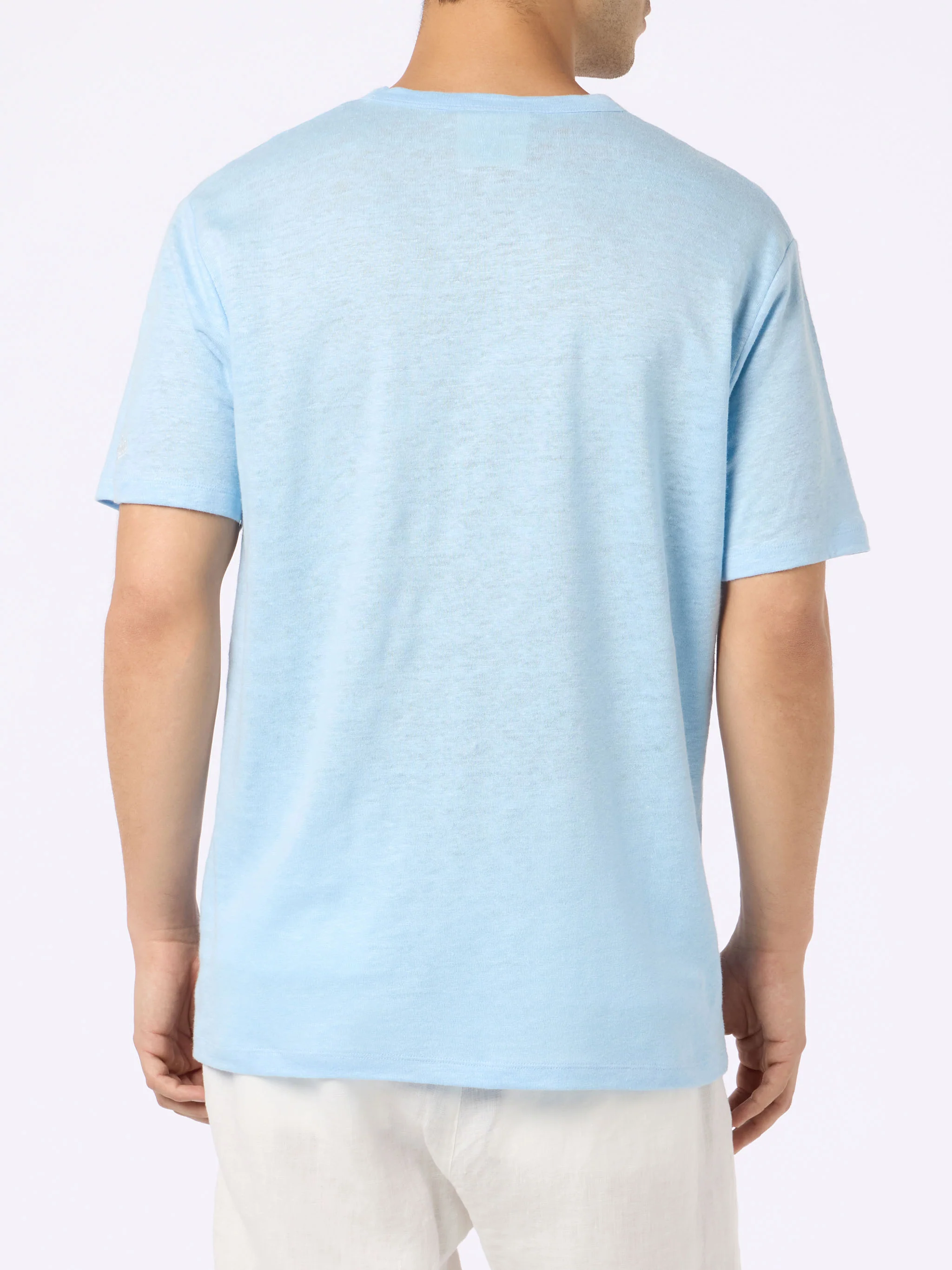 Man light blue linen jersey t-shirt Ecstasea with pocket - Image 3