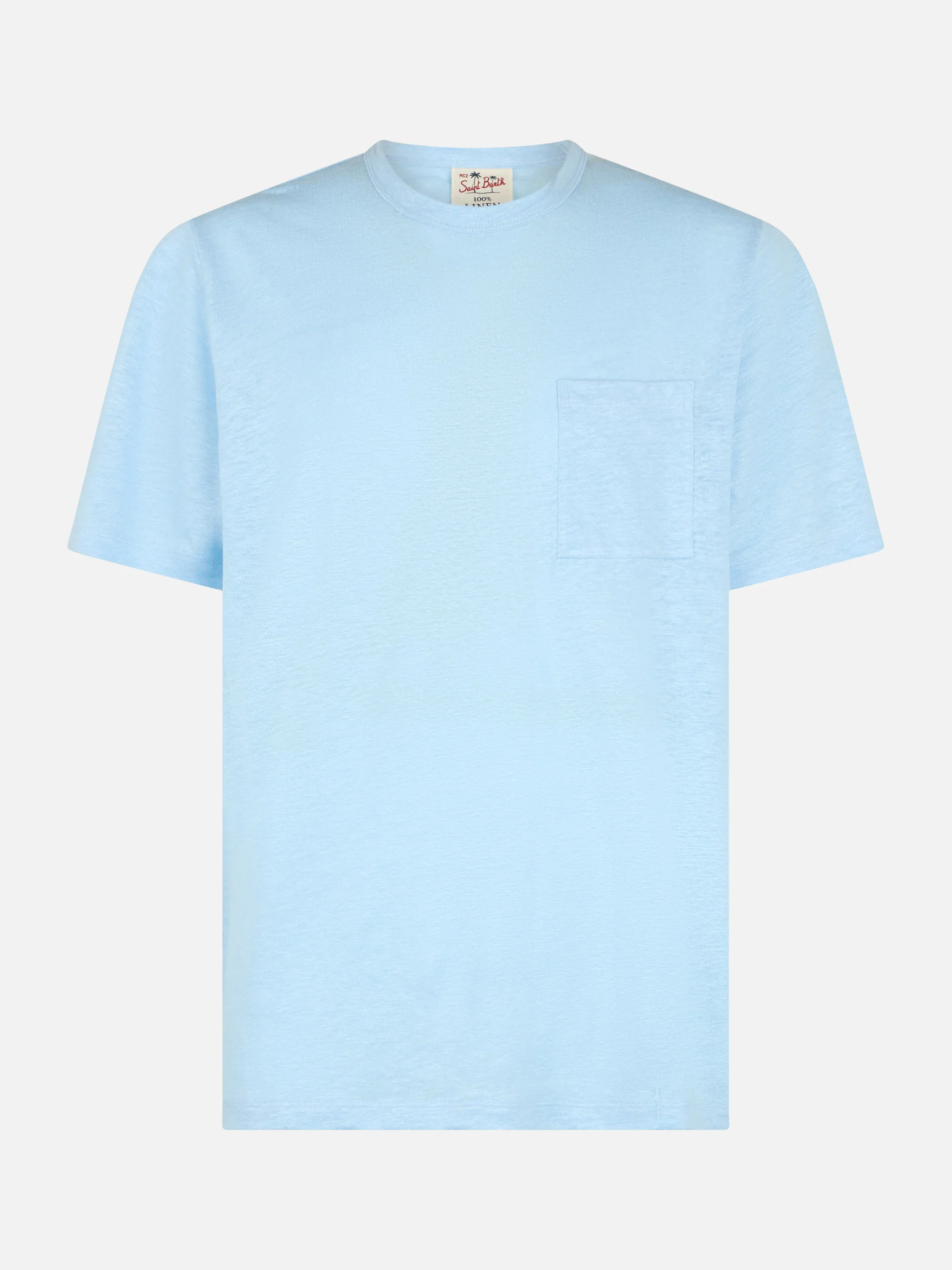 Man light blue linen jersey t-shirt Ecstasea with pocket - Image 4