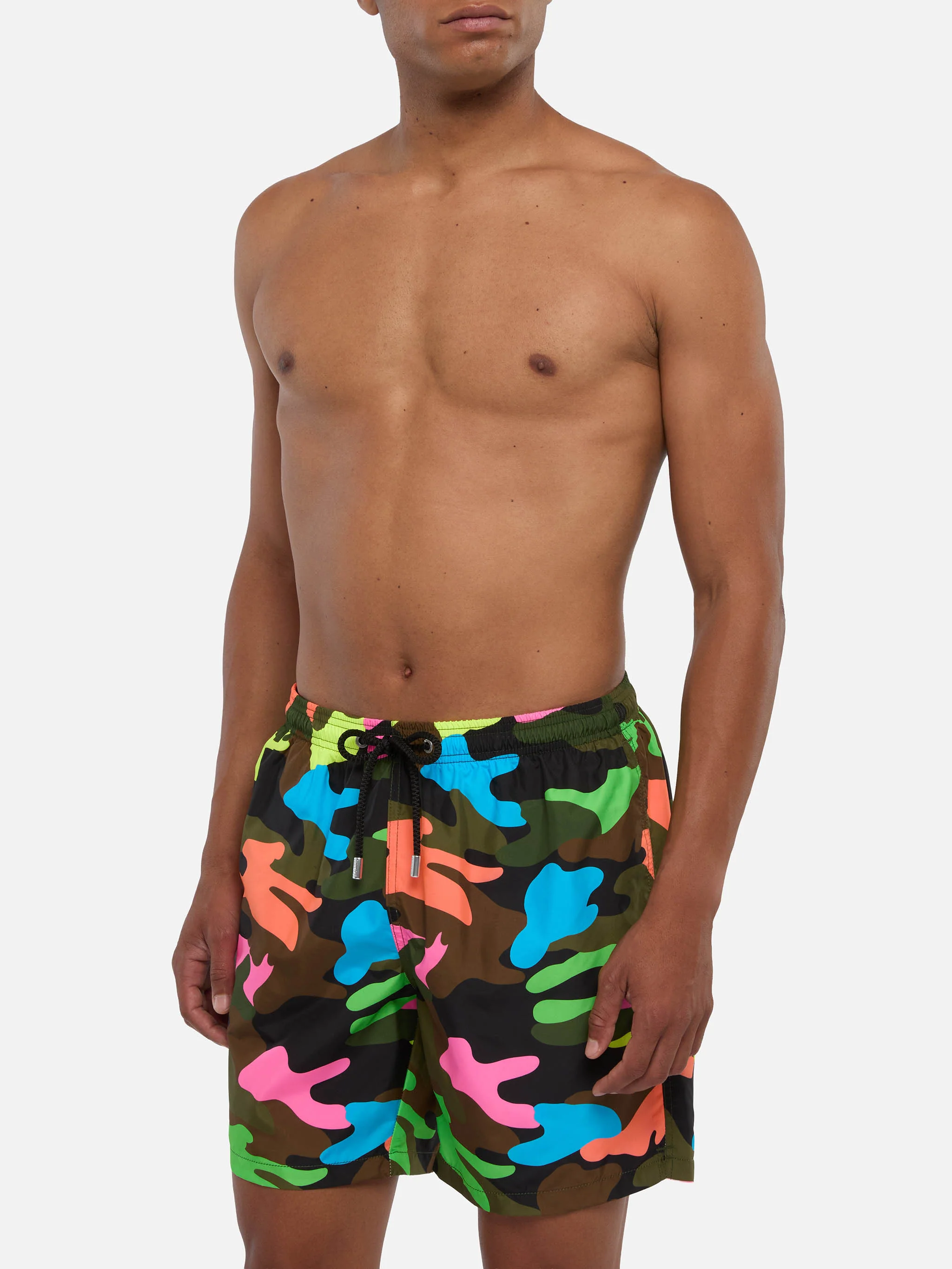 Man light fabric swim shorts with fluo camouflage print - Image 3