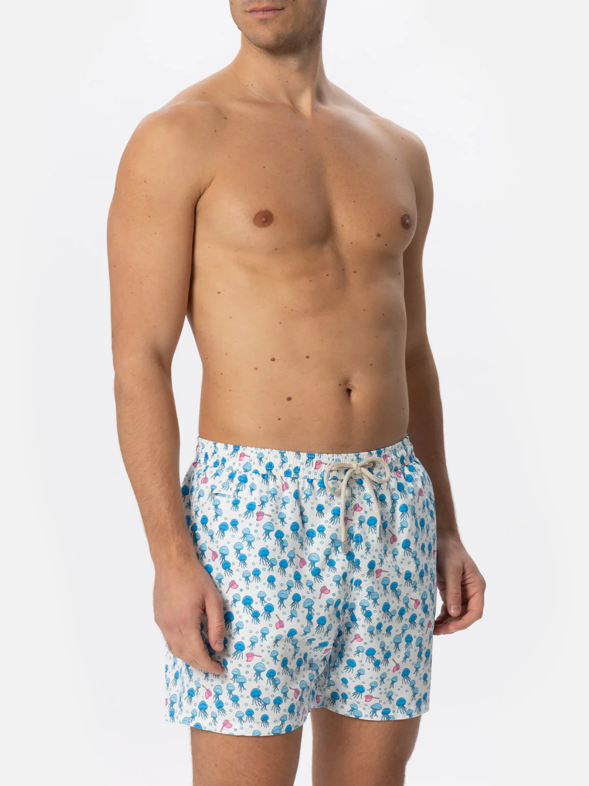 Man light fabric swim shorts with jellyfish print - Image 3
