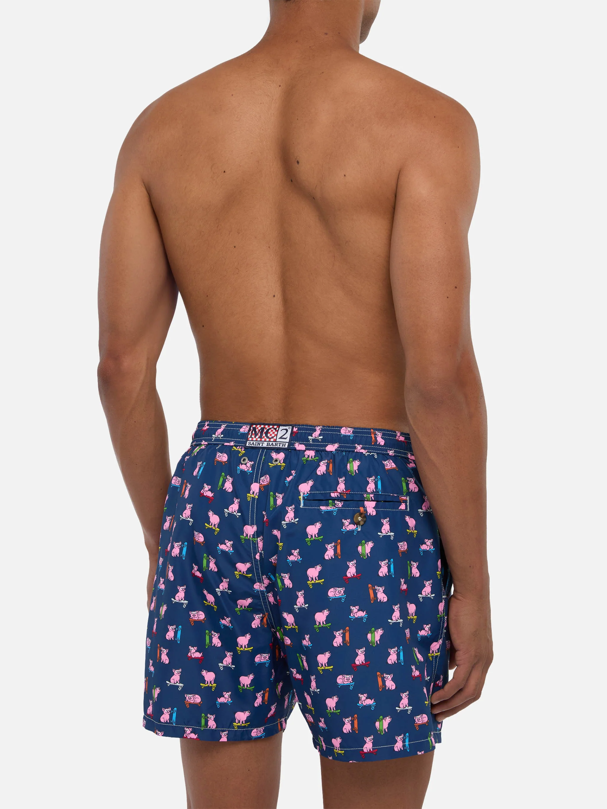 Man light fabric swim shorts with skater pigs print - Image 5