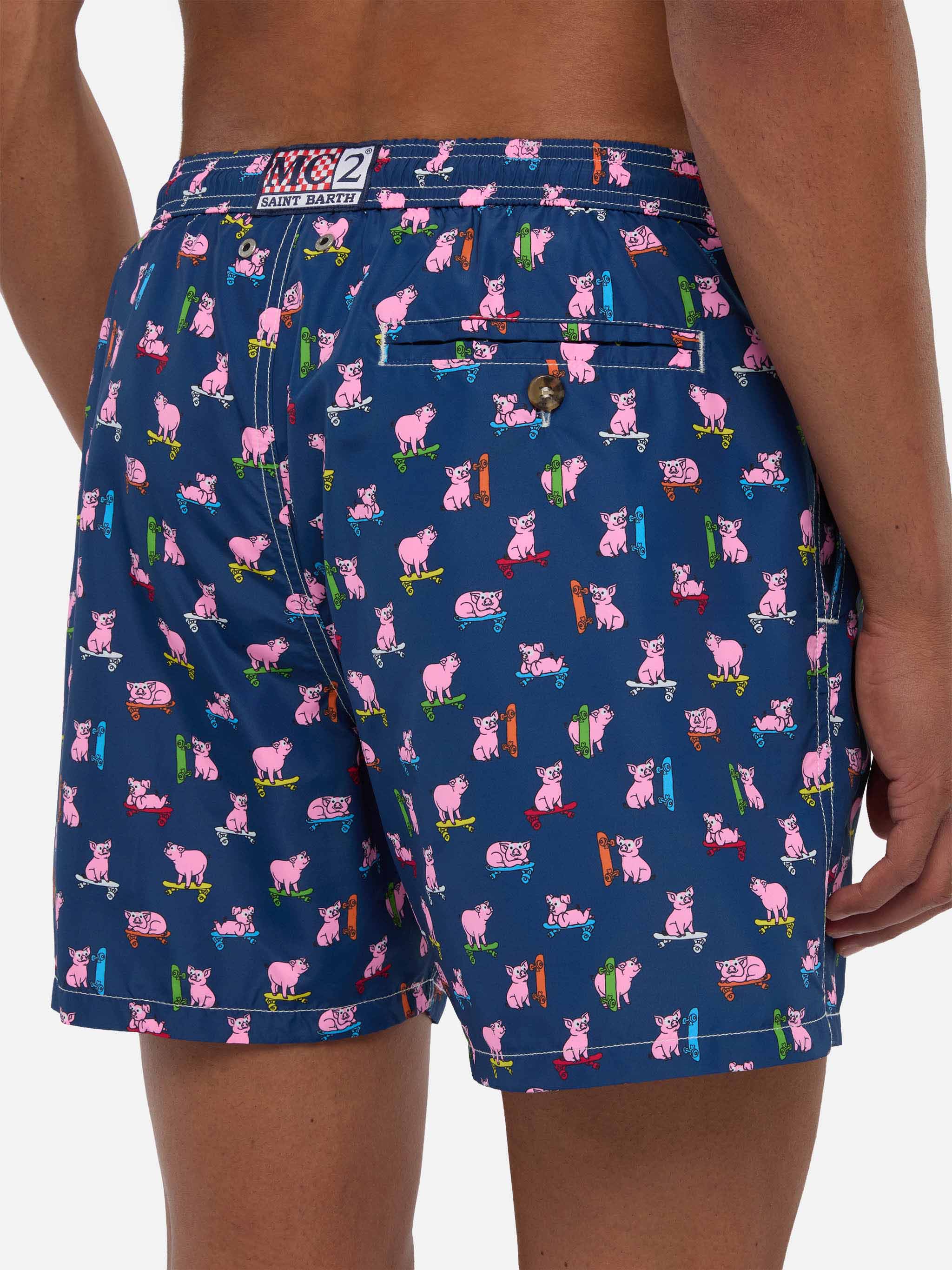 Man light fabric swim shorts with skater pigs print - Image 6