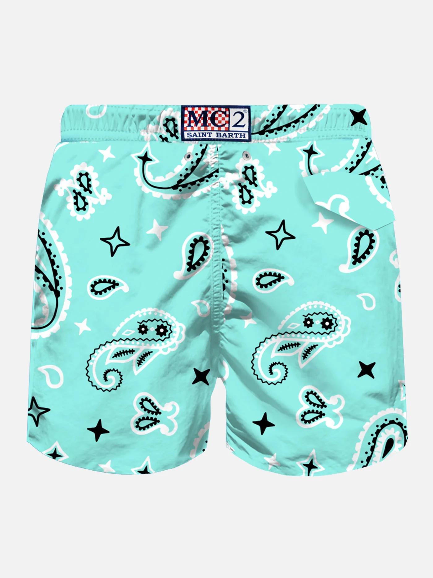 Man light fabric swim shorts with water green paisley print - Image 2