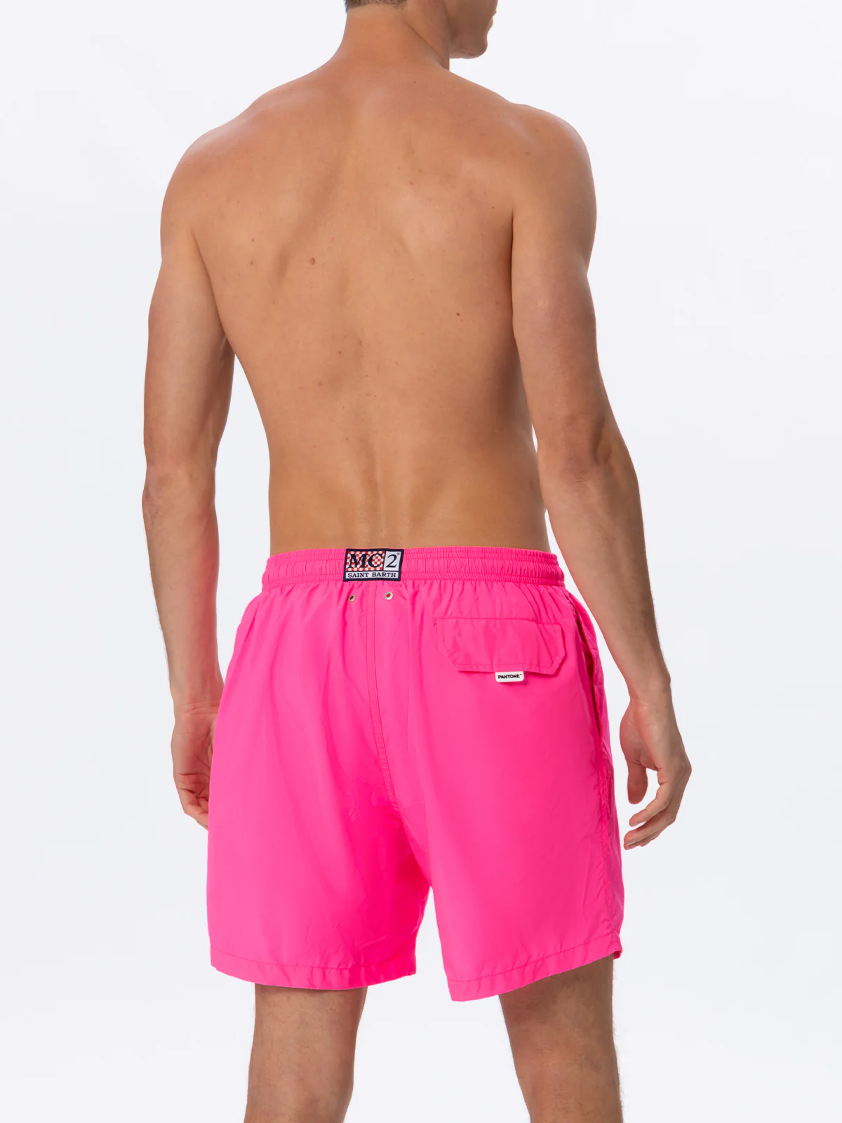 Man lightweight fabric fluo pink swim shorts Lighting Pantone | PANTONE® SPECIAL EDITION - Image 4