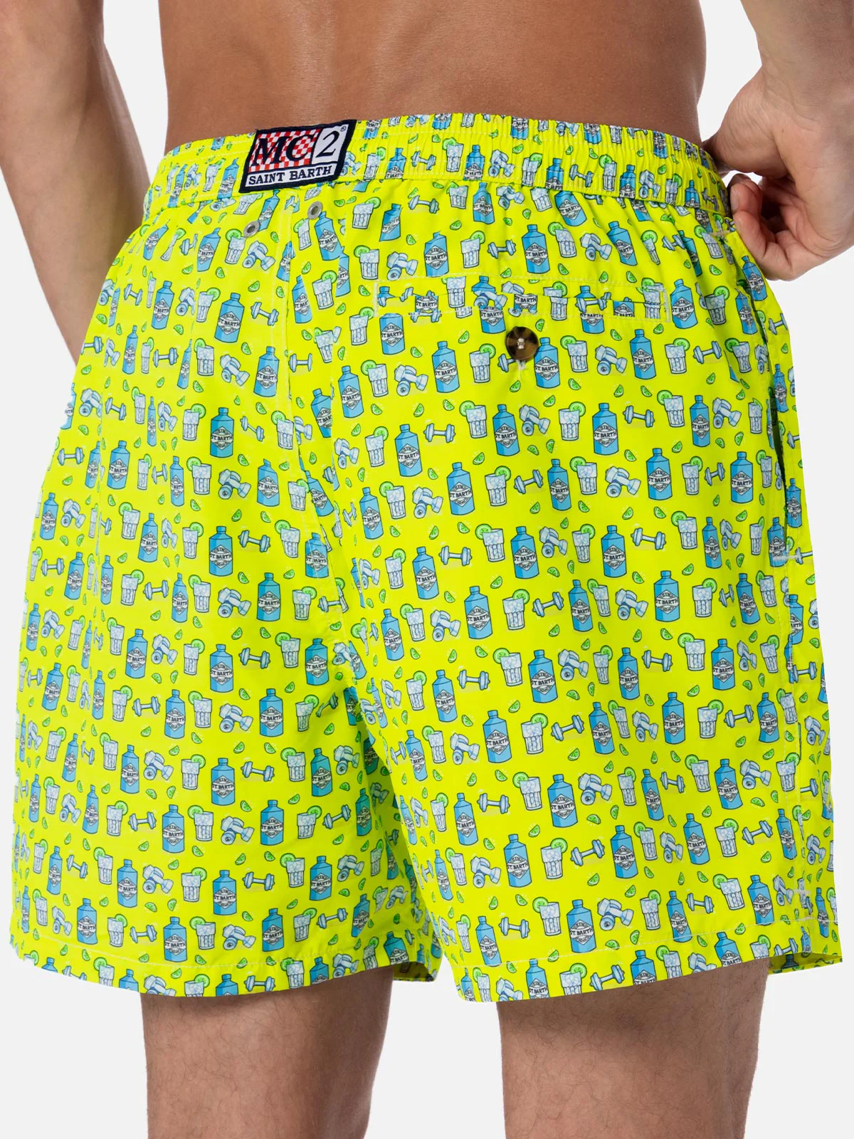 Man lightweight fabric swim-shorts Lighting Micro Fantasy with gym and gin print - Image 4