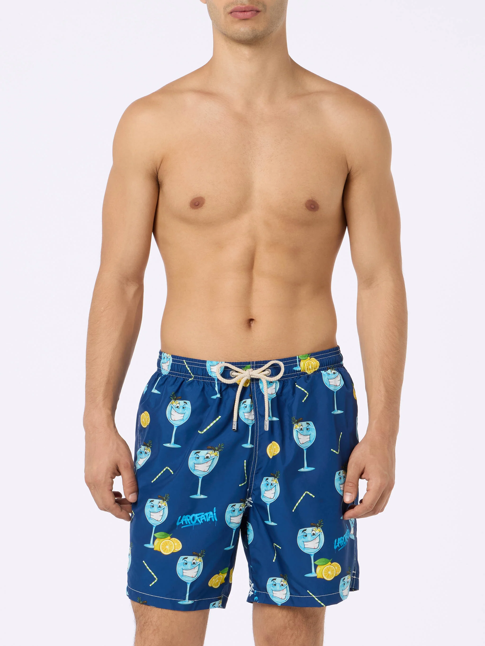 Man lightweight fabric swim-shorts Lighting with Cryptopuppets print | CRYPTOPUPPETS SPECIAL EDITION - Image 3