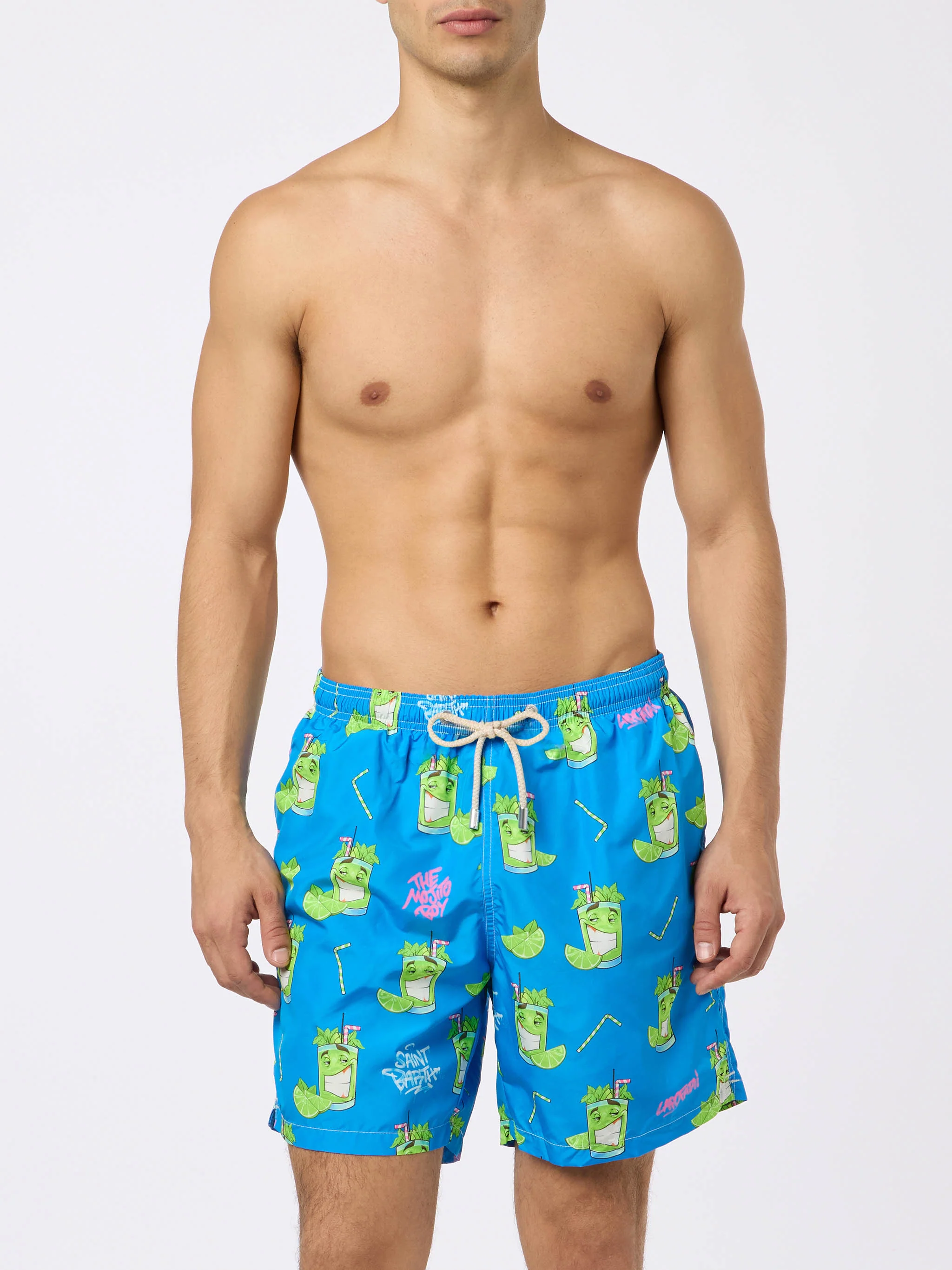 Man lightweight fabric swim-shorts Lighting with Cryptopuppets print | CRYPTOPUPPETS SPECIAL EDITION - Image 3