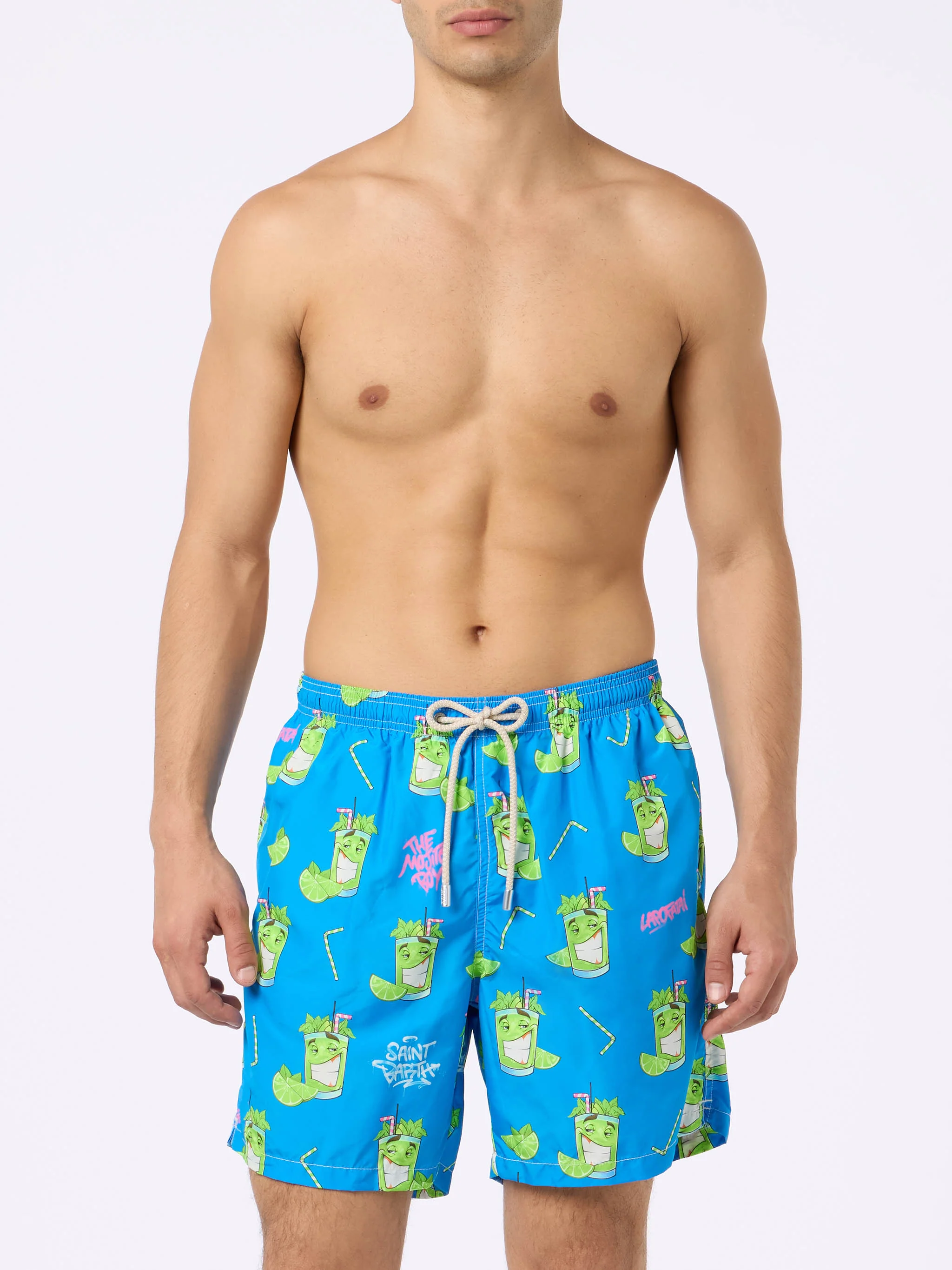 Man lightweight fabric swim-shorts Lighting with Cryptopuppets print | CRYPTOPUPPETS SPECIAL EDITION - Image 5